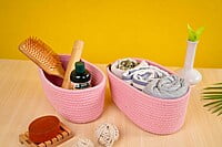 Cotton Storage organizer, Natural Handwoven, cotton Shelf Basket For Home & Kitchen (Small ,Medium ,Large) SET OF 3, pink Cotton Storage organizer, Natural Handwoven, cotton Shelf Basket For Home & Kitchen (Small ,Medium ,Large) SET OF 3, pink