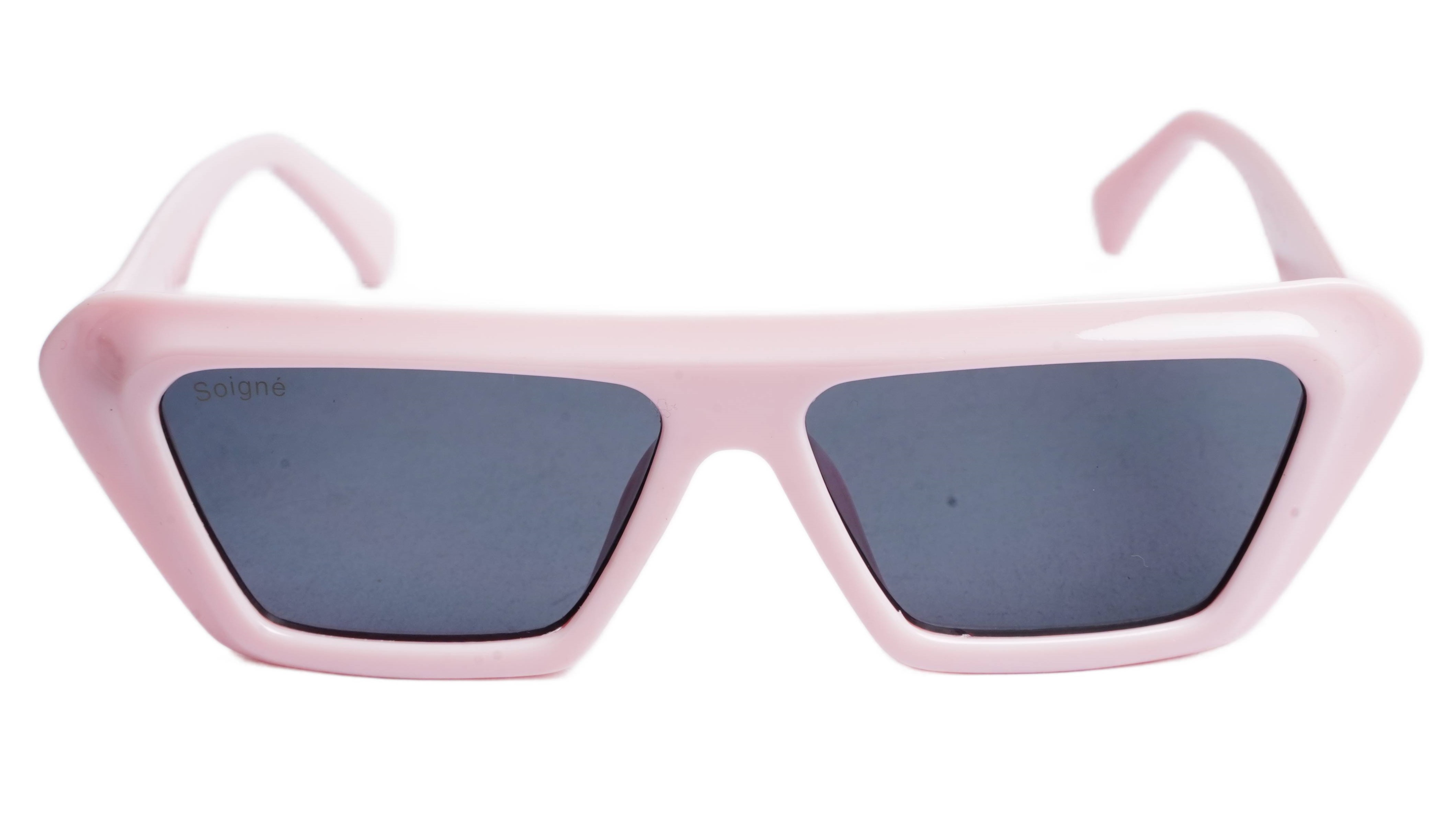 Soigné Female Large Rectangular Sunglasses.Pink Frame