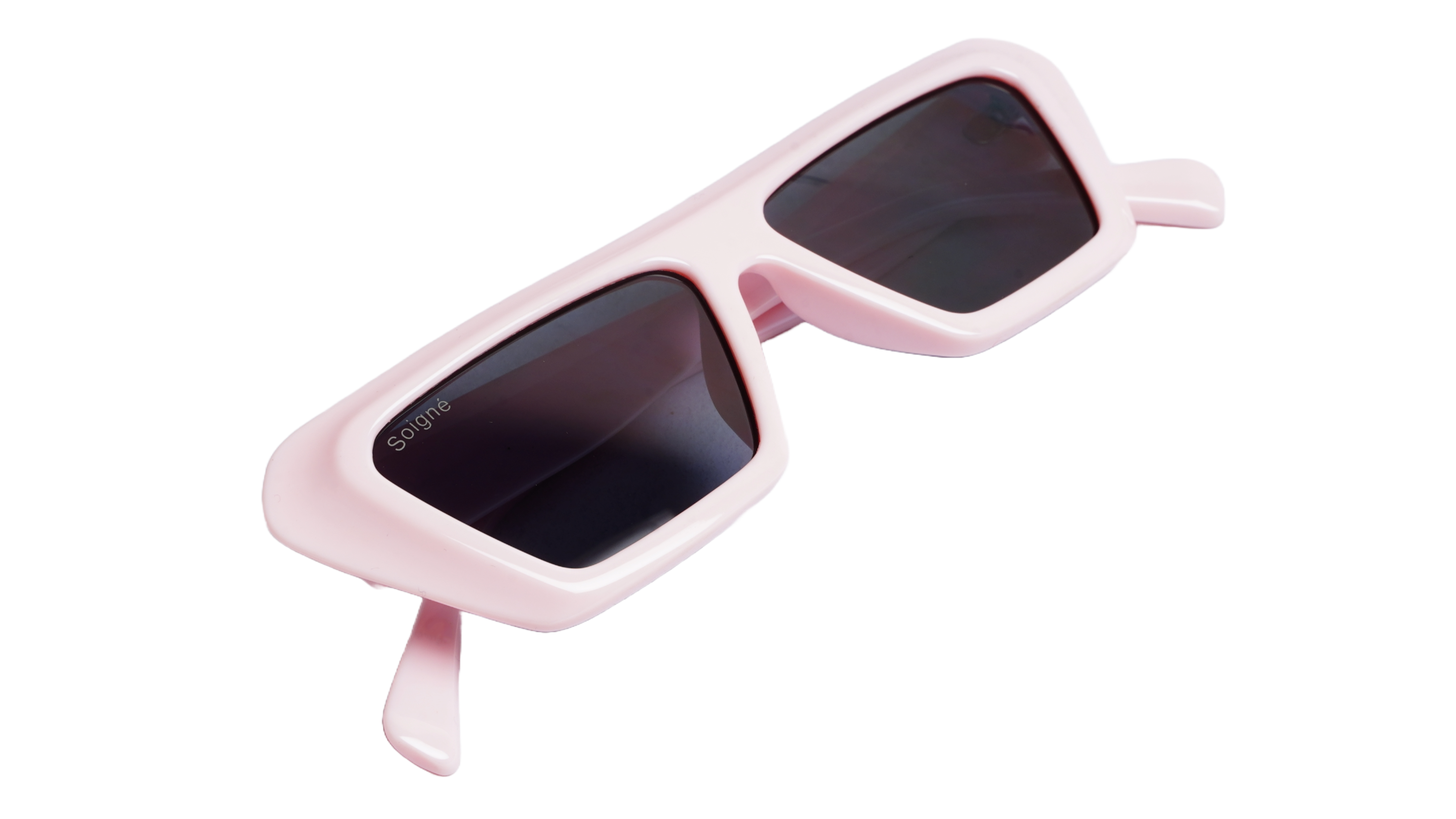 Soigné Female Large Rectangular Sunglasses.Pink Frame