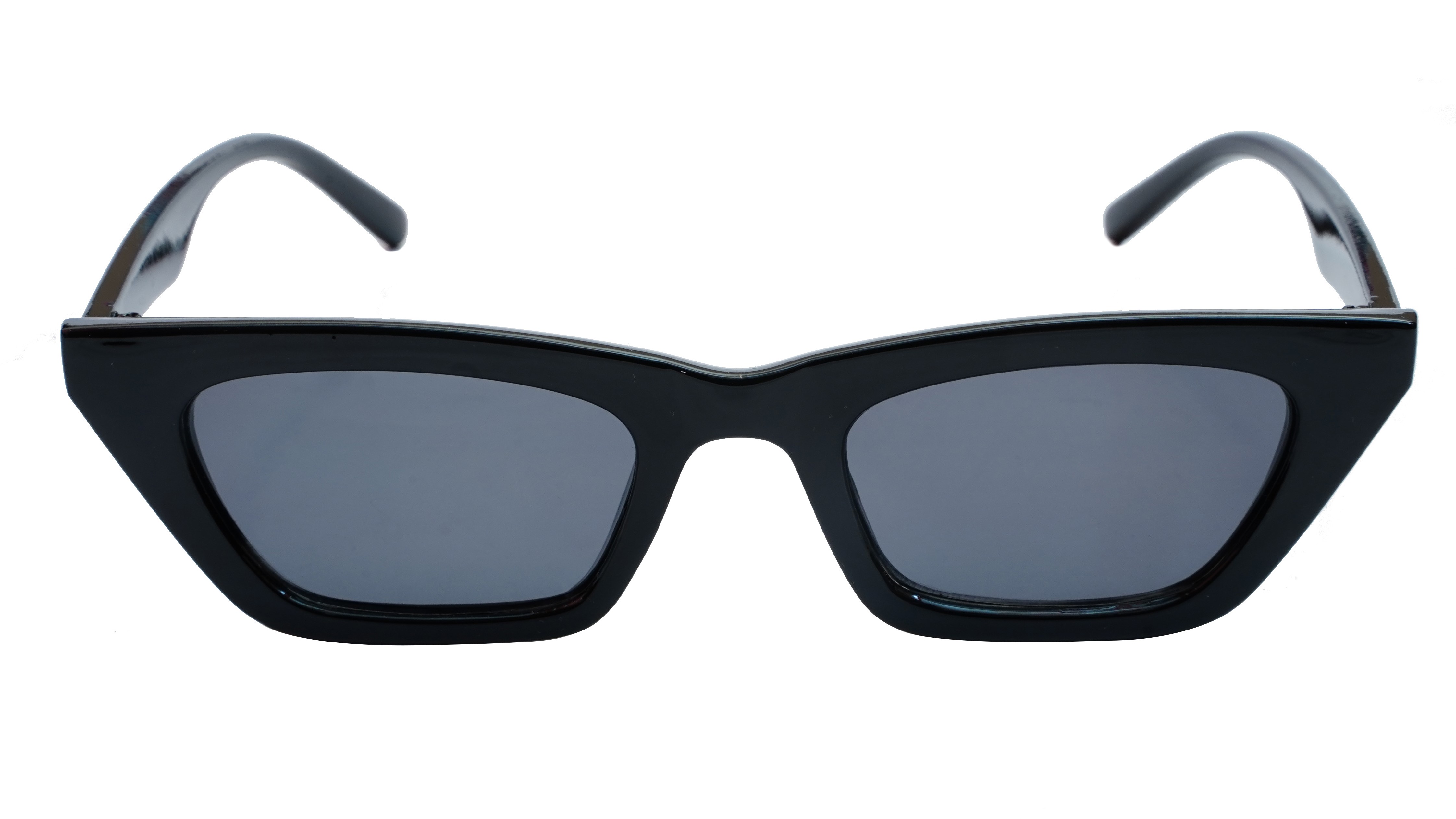 Female Cat Eye Sunglasses. Glossy Black Color Frame. See Through Black Color Lens.