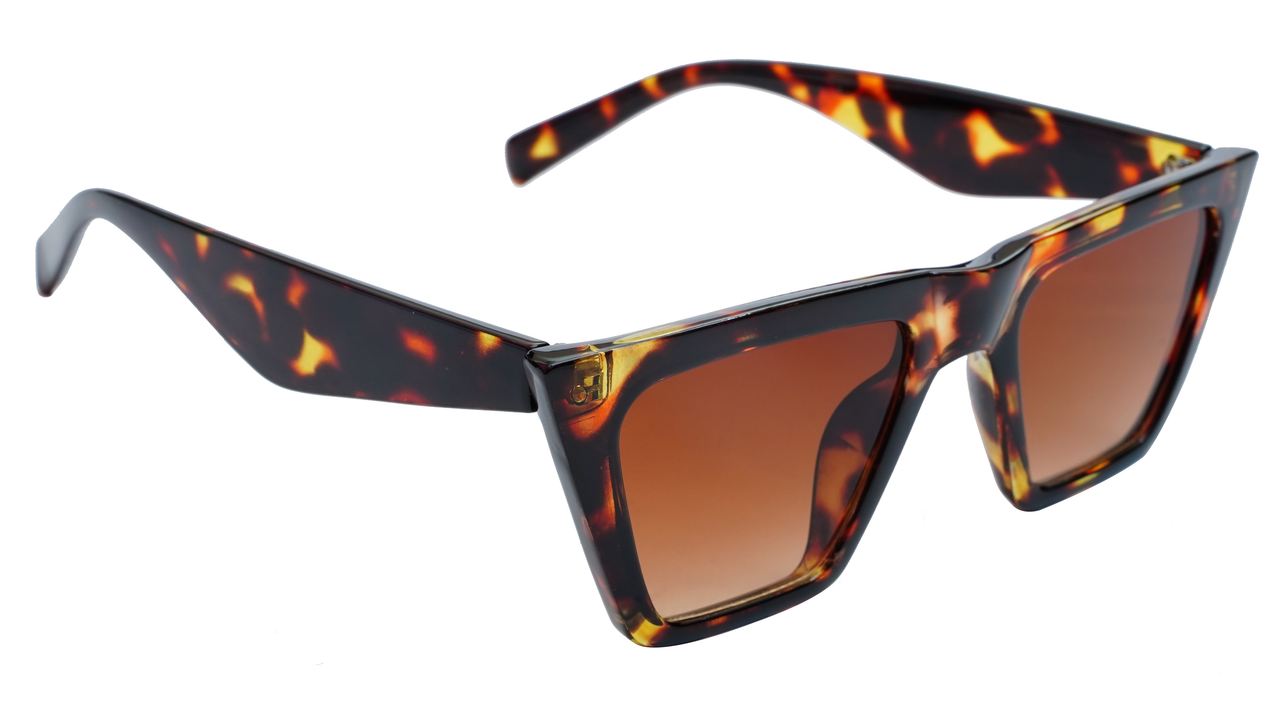 Female Square Sunglasses. Tortoise Print Frame. See Through Brown Color Lens.