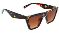 Female Square Sunglasses. Tortoise Print Frame. See Through Brown Color Lens.