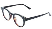 Unisex Large Round Spectacle Frame. Glossy Black & Leopard Print Frame. Transparent Lens. Unisex Large Round Spectacle Frame. Glossy Black & Leopard Print Frame. Transparent Lens.