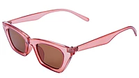 Female Large Cat Eye Sunglasses. See Through Pink Color Frame. See Through Brown Color Lens.