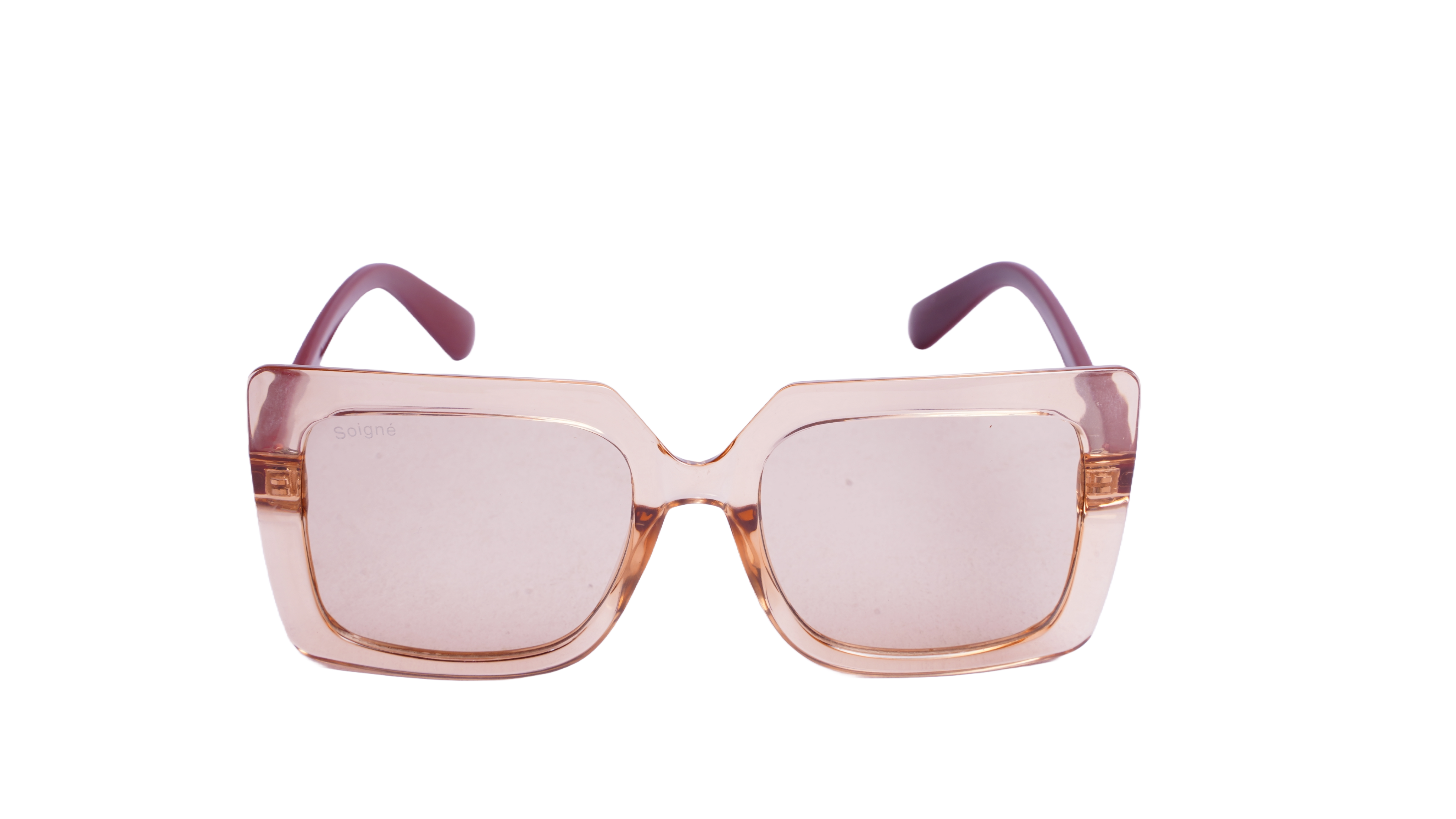 Soigné Female Oversized Square Sunglasses.See Through Brown Rim