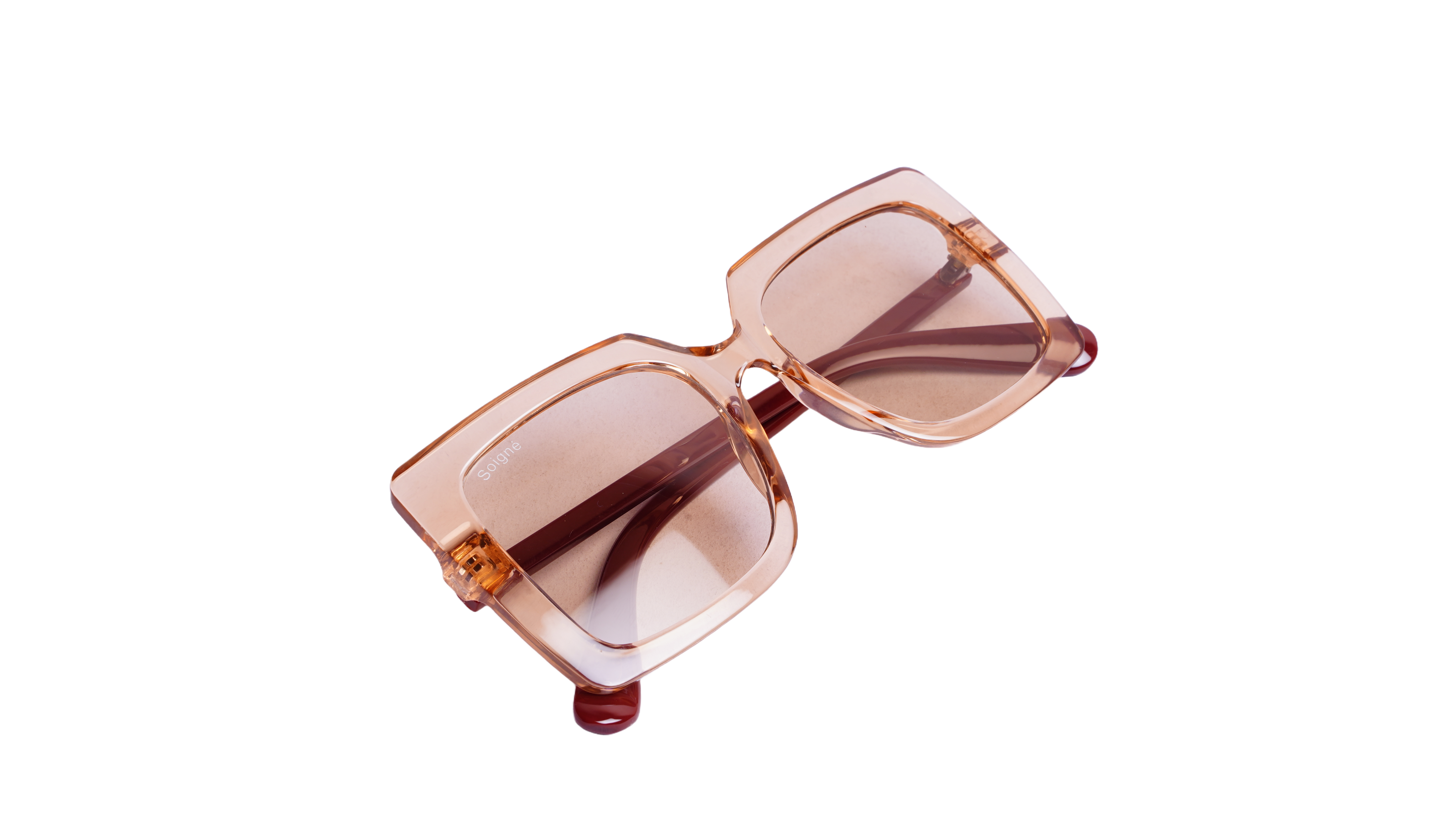 Soigné Female Oversized Square Sunglasses.See Through Brown Rim