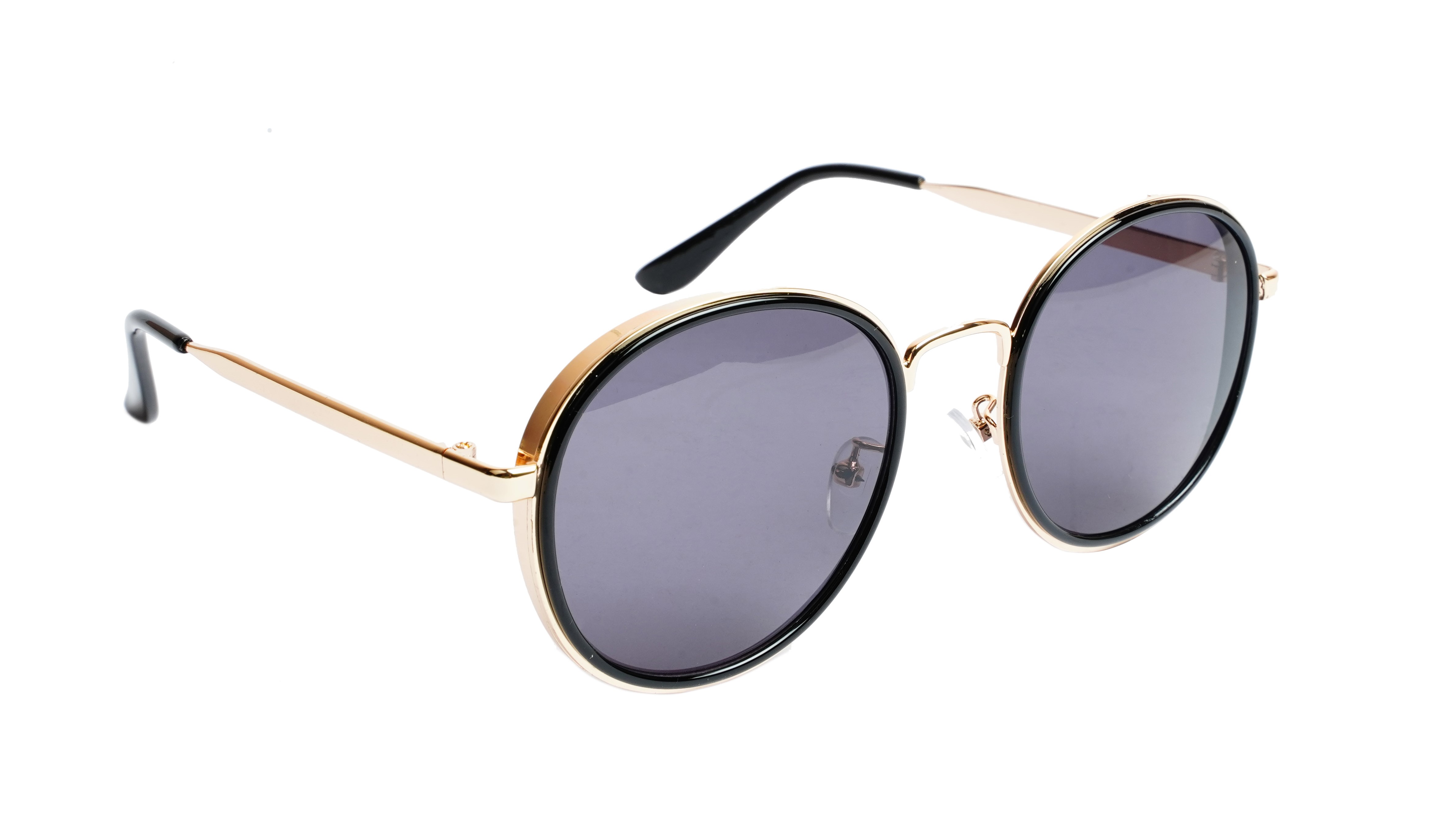 Unisex Medium Round Sunglasses. Golden Metal Frame.