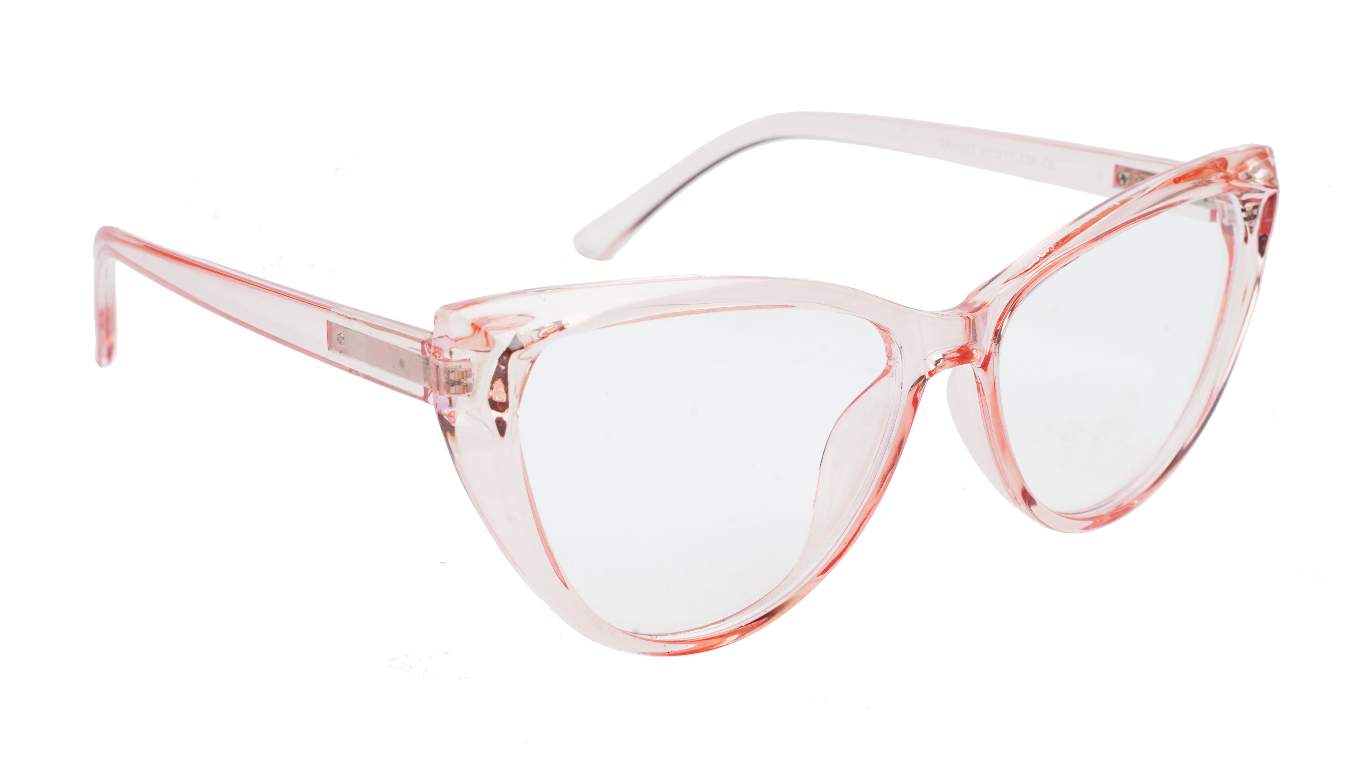 Female Oversize Cat Eye Spectacle Frame. See Through Pink Color