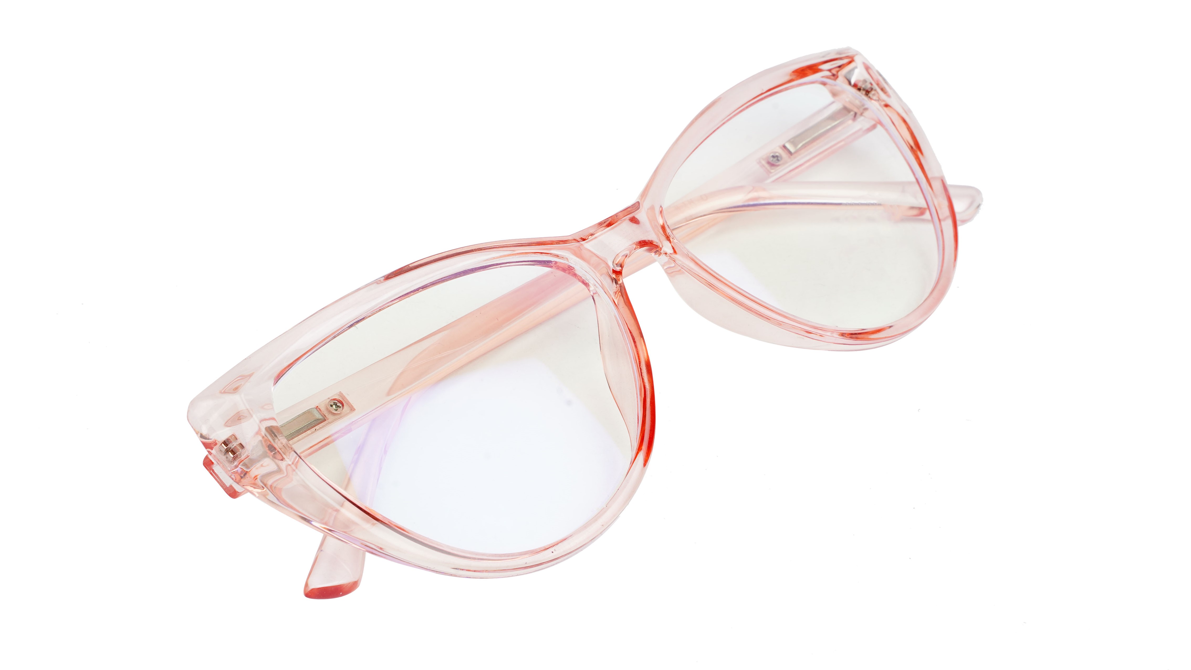 Female Oversize Cat Eye Spectacle Frame. See Through Pink Color