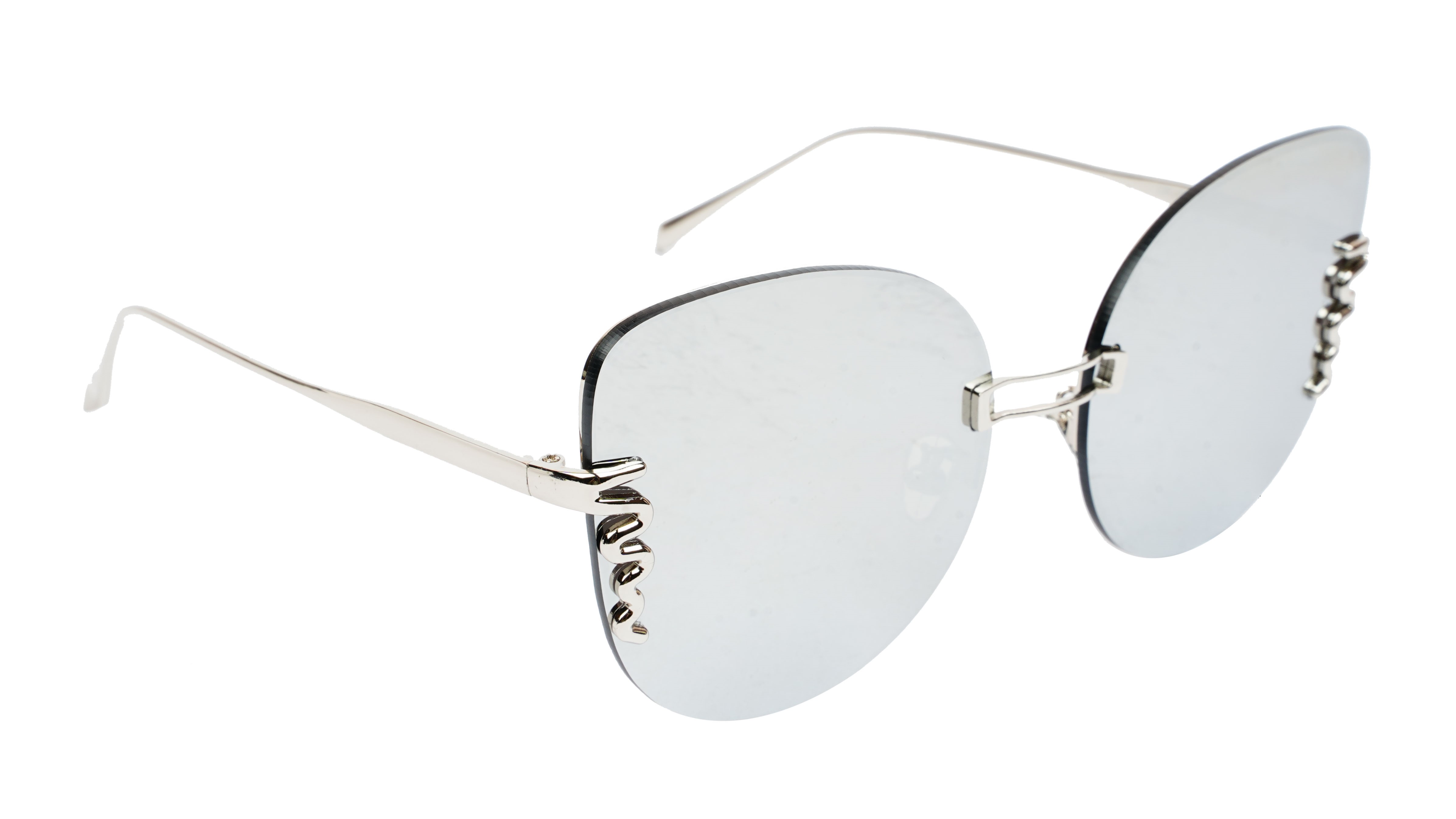 Female Oversized Cat Eye Sunglasses. Reflective Silver Lens