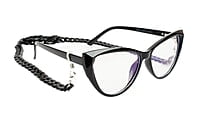 Soigné Female Large Cateye Sunglasses.Glossy Black with Multi Color Sunglasses Chain Soigné Female Large Cateye Sunglasses.Glossy Black with Multi Color Sunglasses Chain