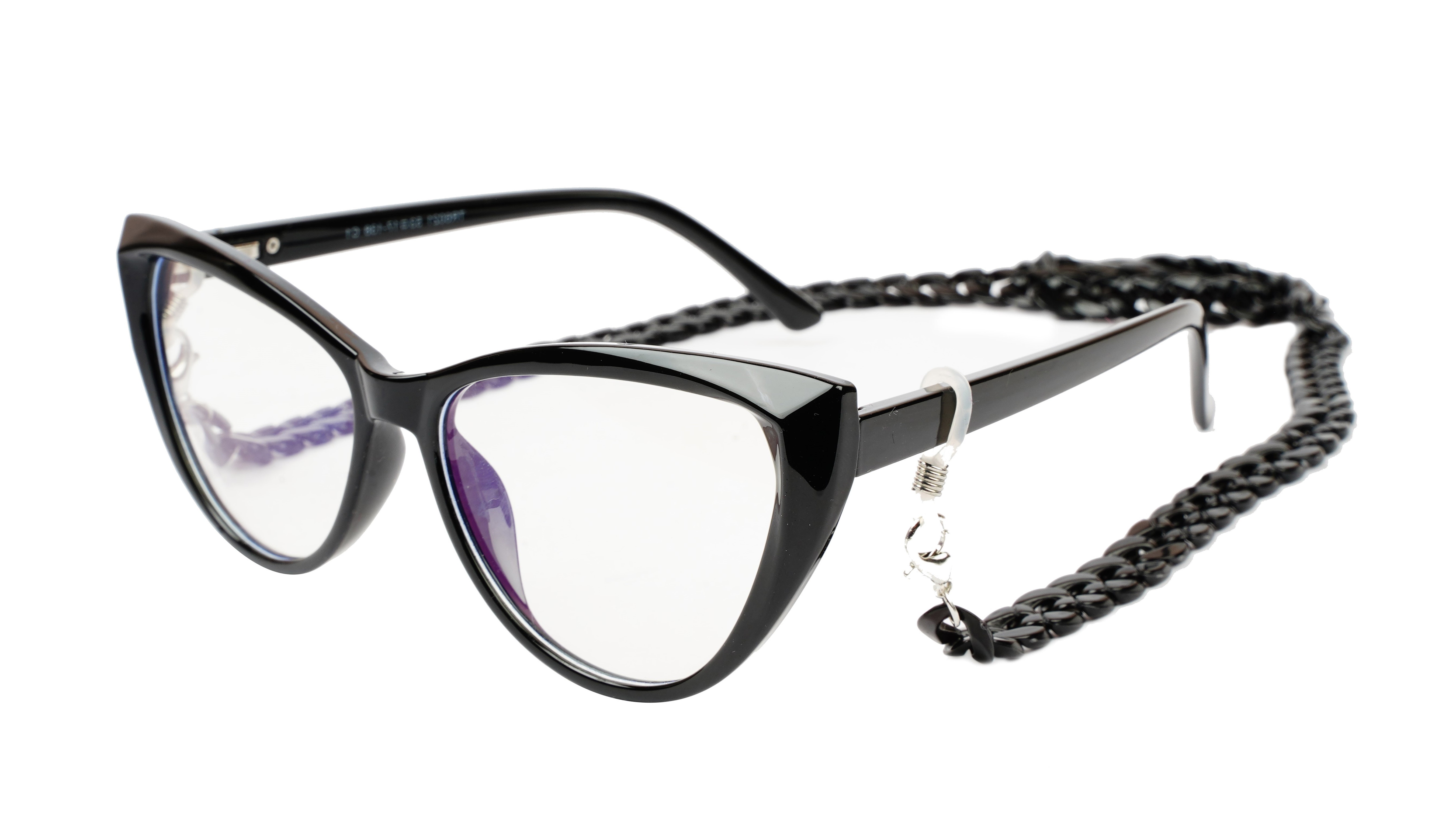 Soigné Female Large Cateye Sunglasses.See Through Green Frame with Black color Chain