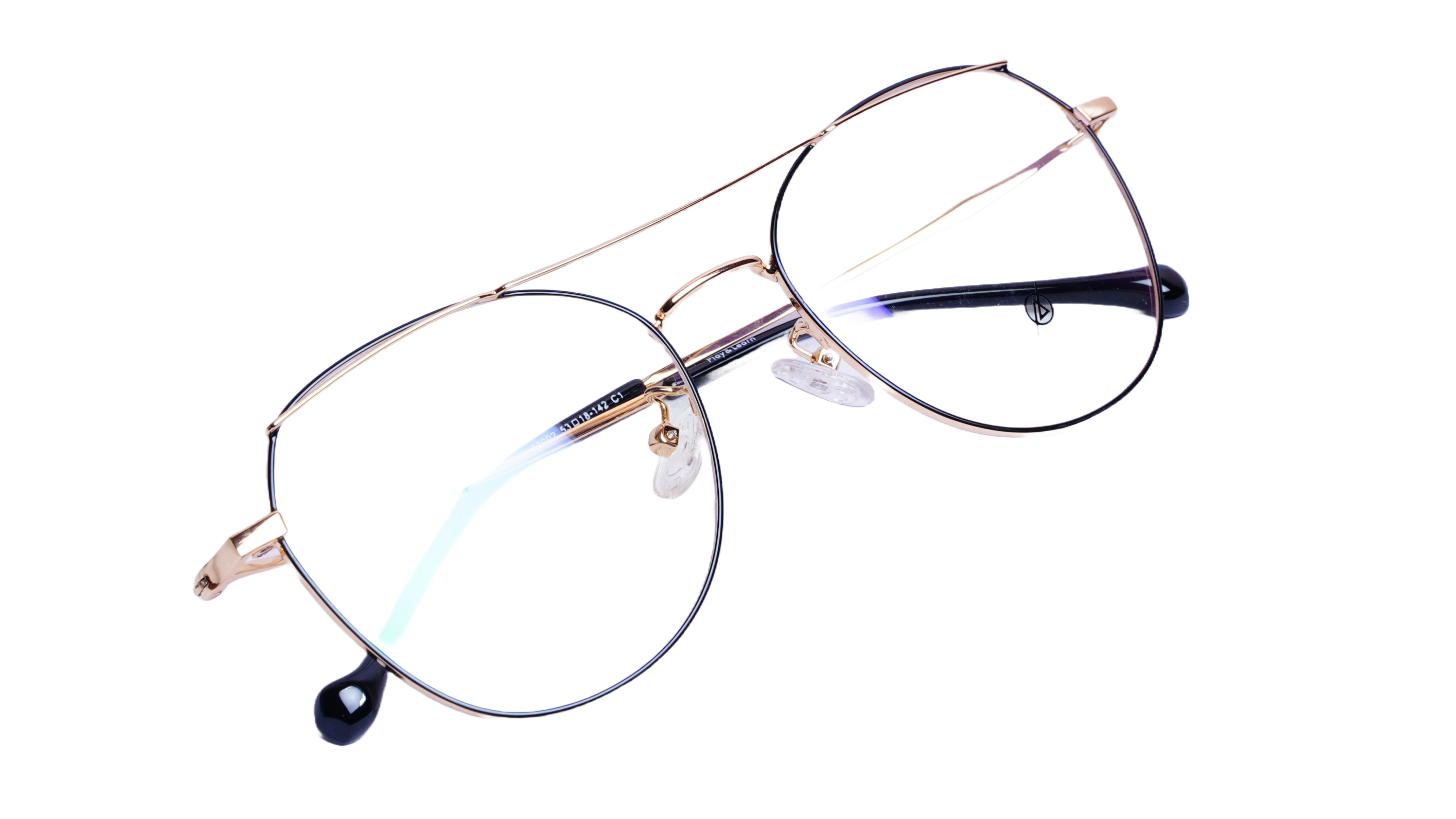 Soigné Unisex Aviator Spectacle Frame.Black&Gold-Medium