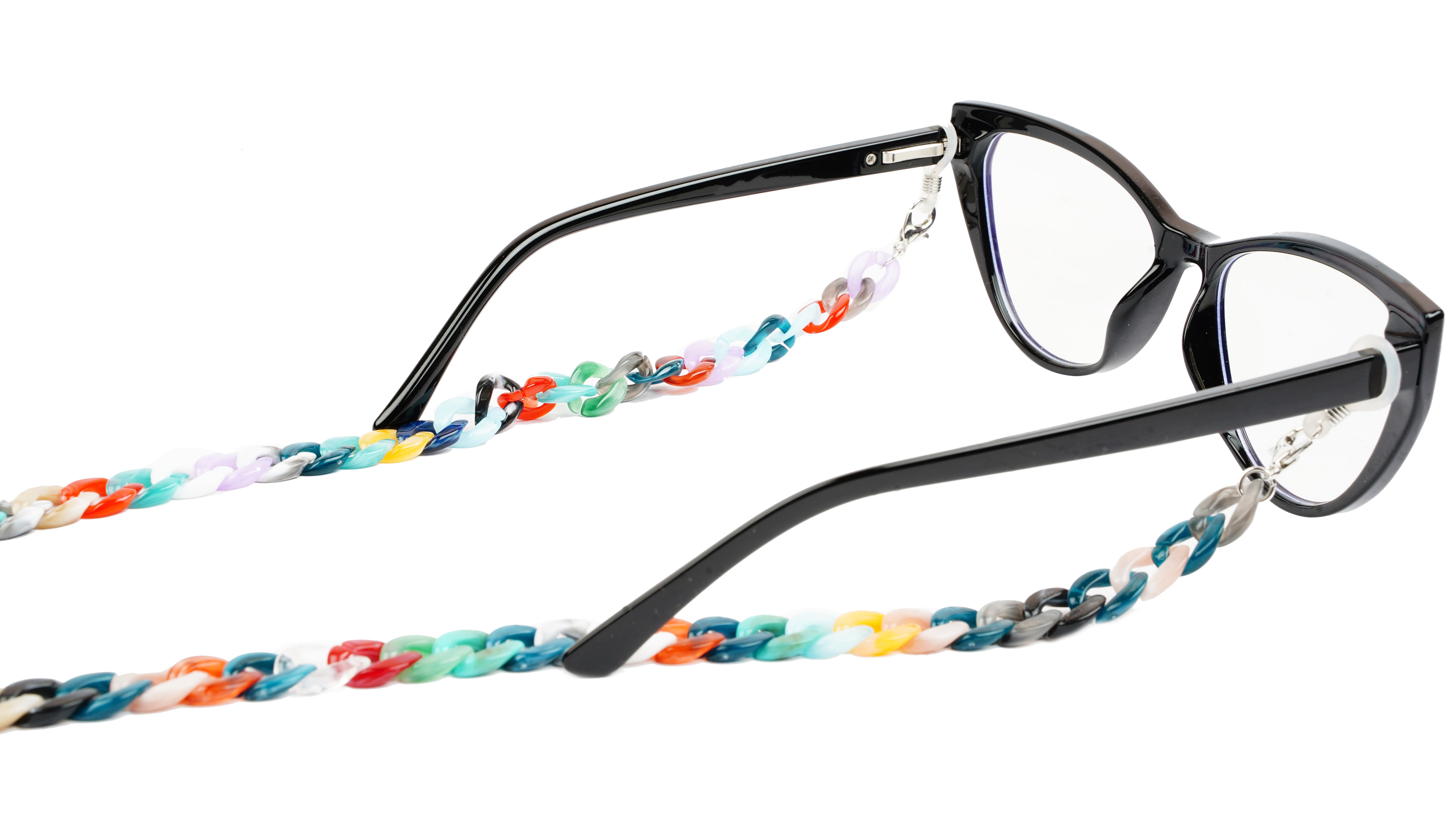 Soigné Female Medium Round Sunglasses.Golden Frame with Multi Color Sunglasses Chain