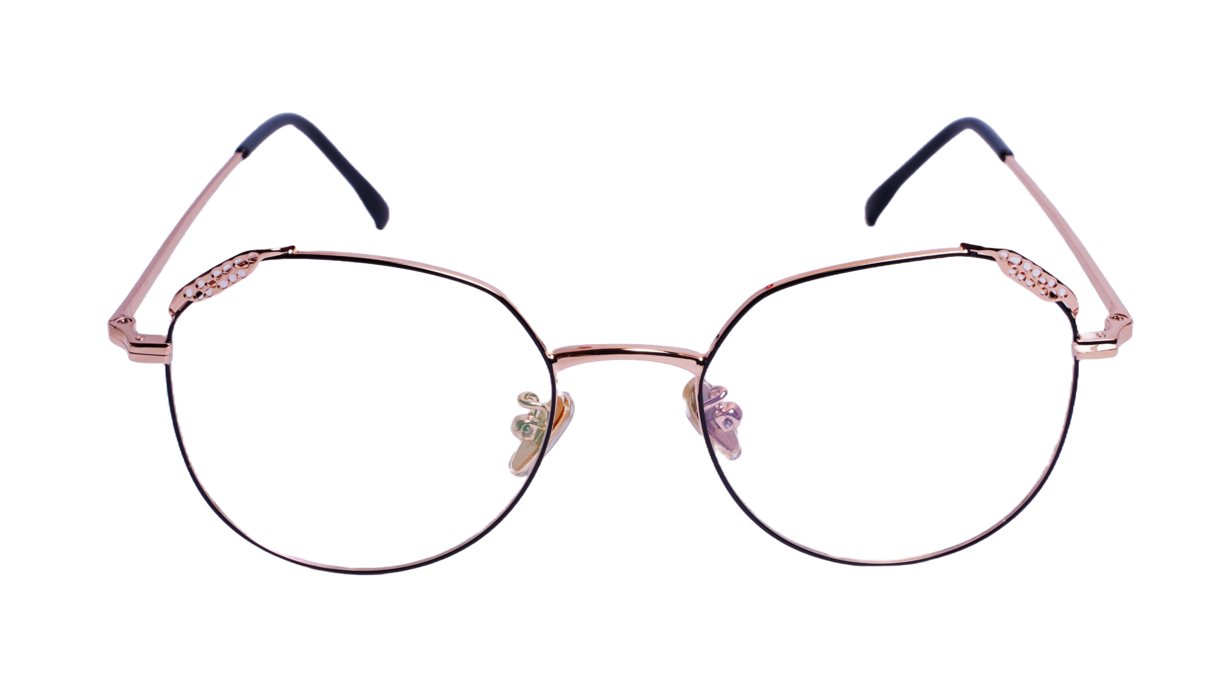 Soigné Female Round Spectacle Frame.Golden&Black-Medium