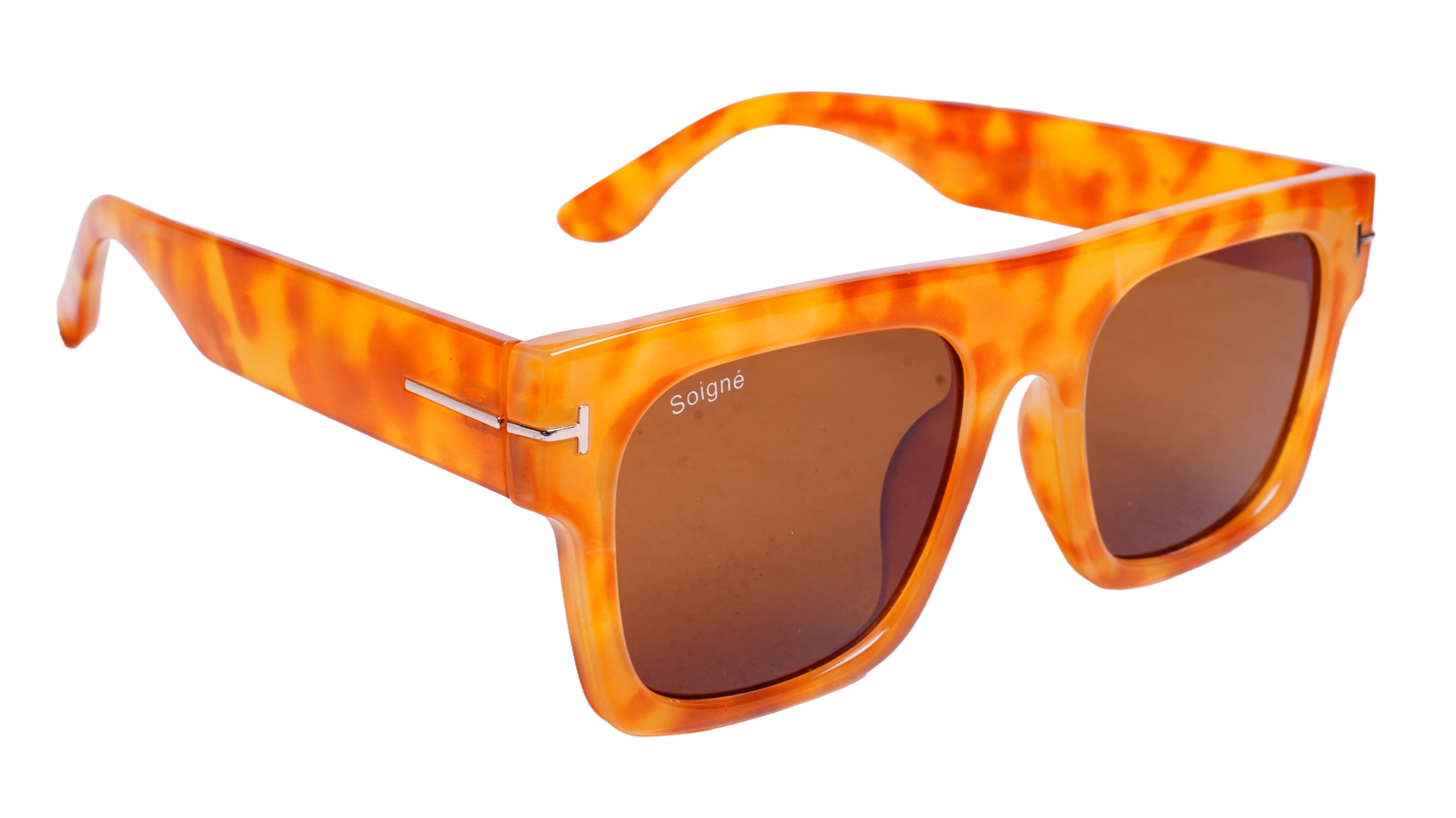 Soigné Unisex Oversized Square Sunglasses.Brown&Yellow