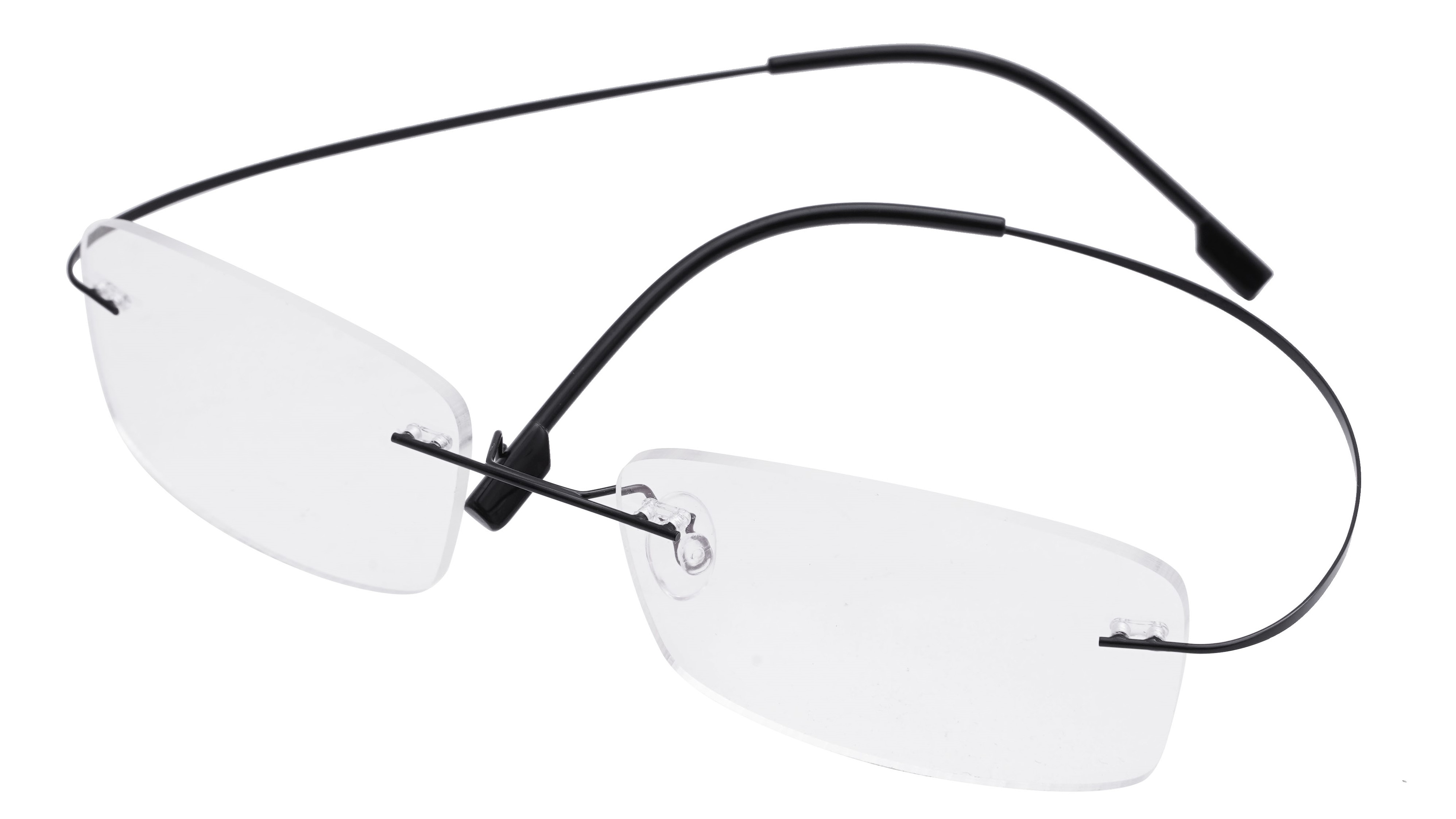Unisex Rectangular Rimless Flexible Spectacle Frame. Transparent Lens. Black Color Frame.