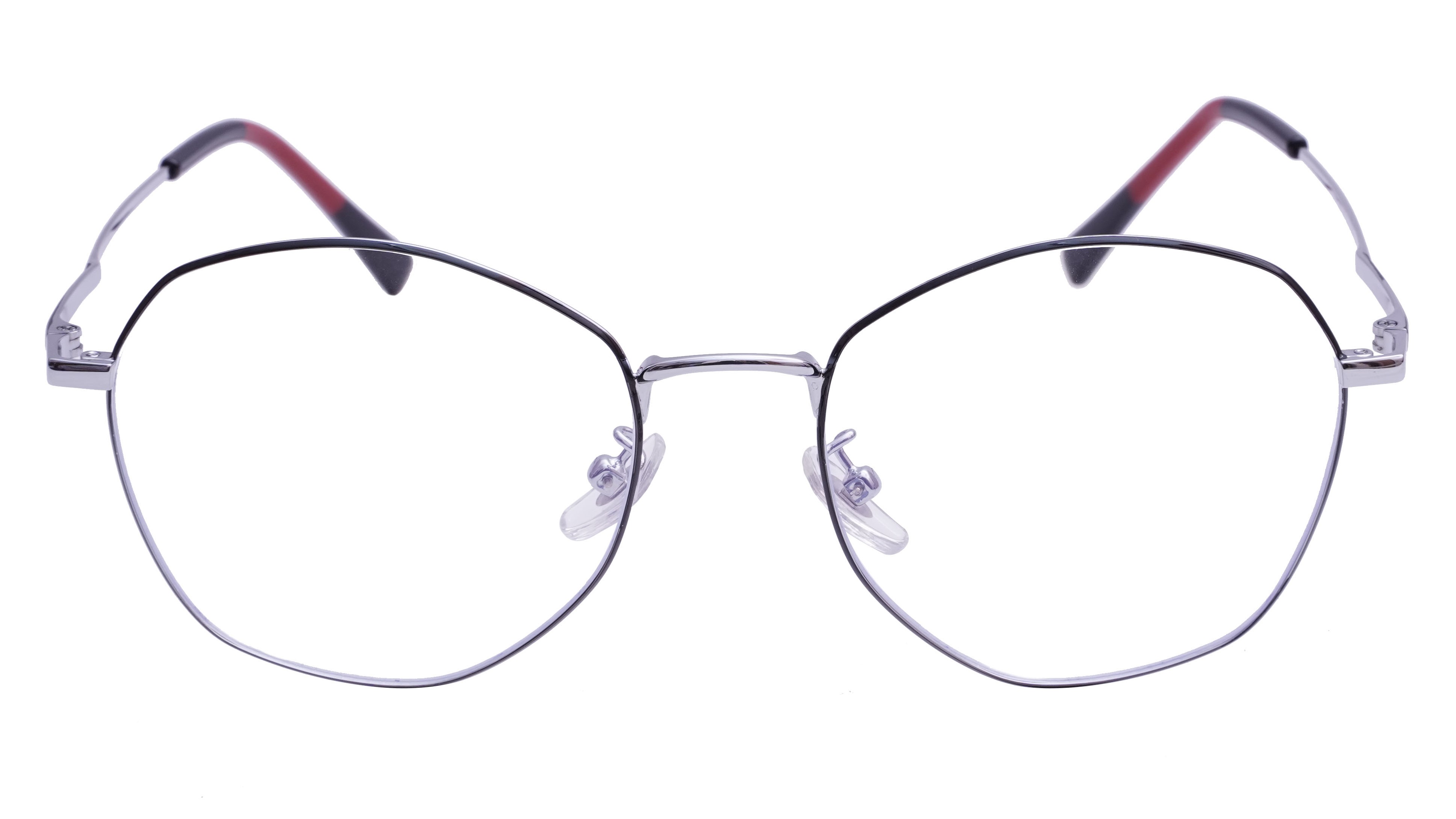 Unisex Pentagon Spectacle Frame. Silver & Black Frame