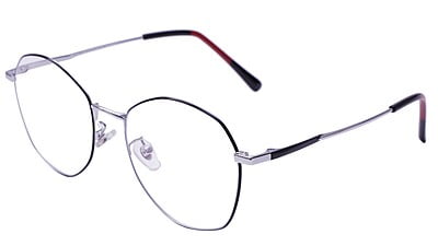 Unisex Pentagon Spectacle Frame. Silver & Black Frame