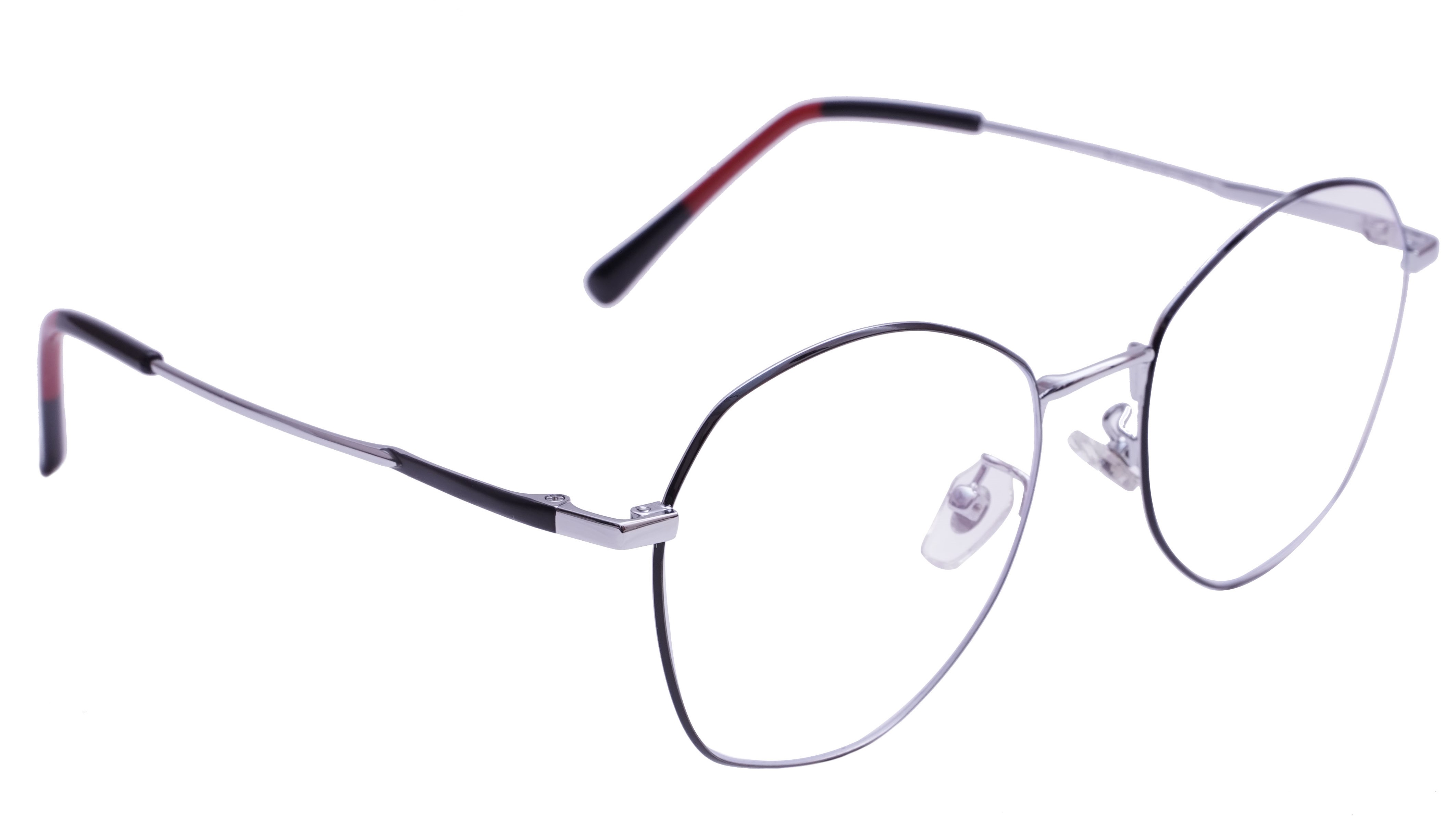 Unisex Pentagon Spectacle Frame. Silver & Black Frame