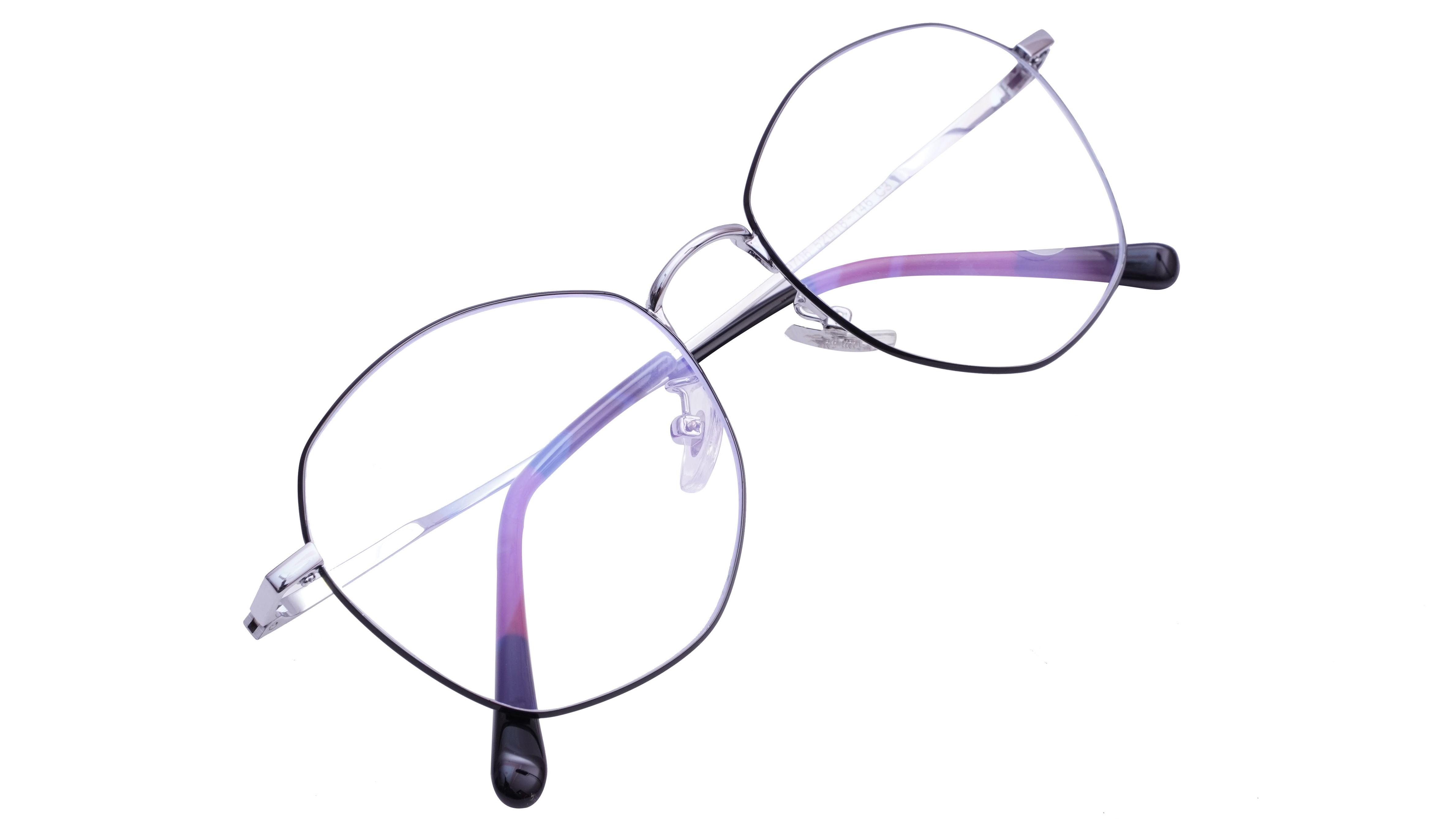 Unisex Pentagon Spectacle Frame. Silver & Black Frame
