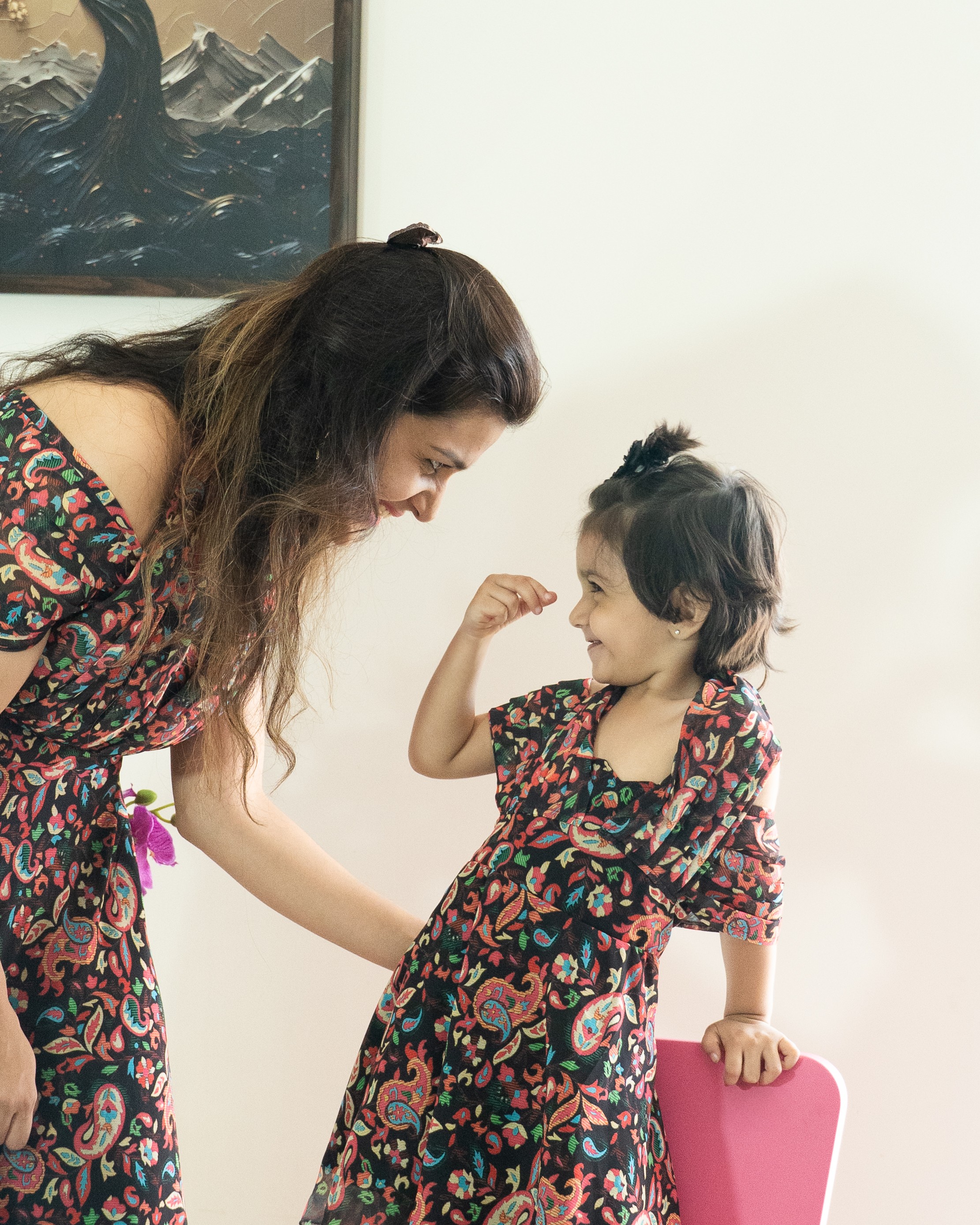 Floral Harmony Mother-Daughter Dress Set with Elegant Lace Details