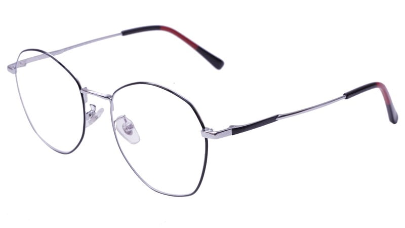 Unisex Pentagon Spectacle Frame. Silver & Black Color Frame. Size Map-MEDIUM. Unisex Pentagon Spectacle Frame. Silver & Black Color Frame. Size Map-MEDIUM.