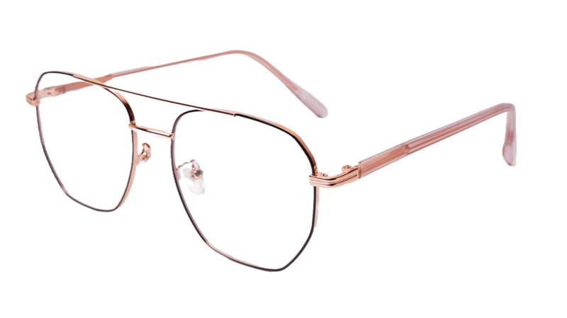 Soigné Unisex Large Pentagon Spectacle Frame.Golden&Black Soigné Unisex Large Pentagon Spectacle Frame.Golden&Black