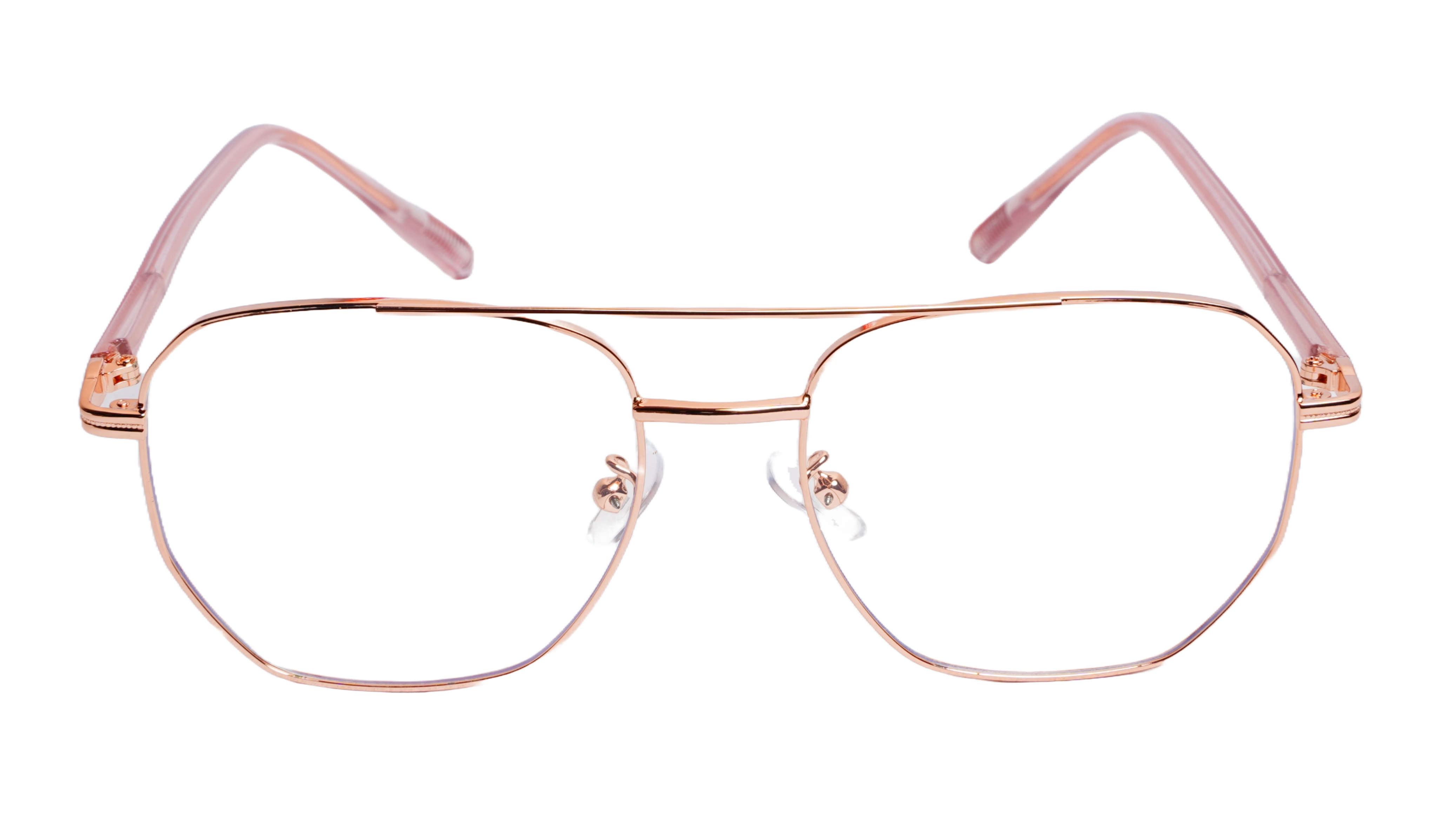 Soigné Unisex Large Pentagon Spectacle Frame.Rose Gold Color