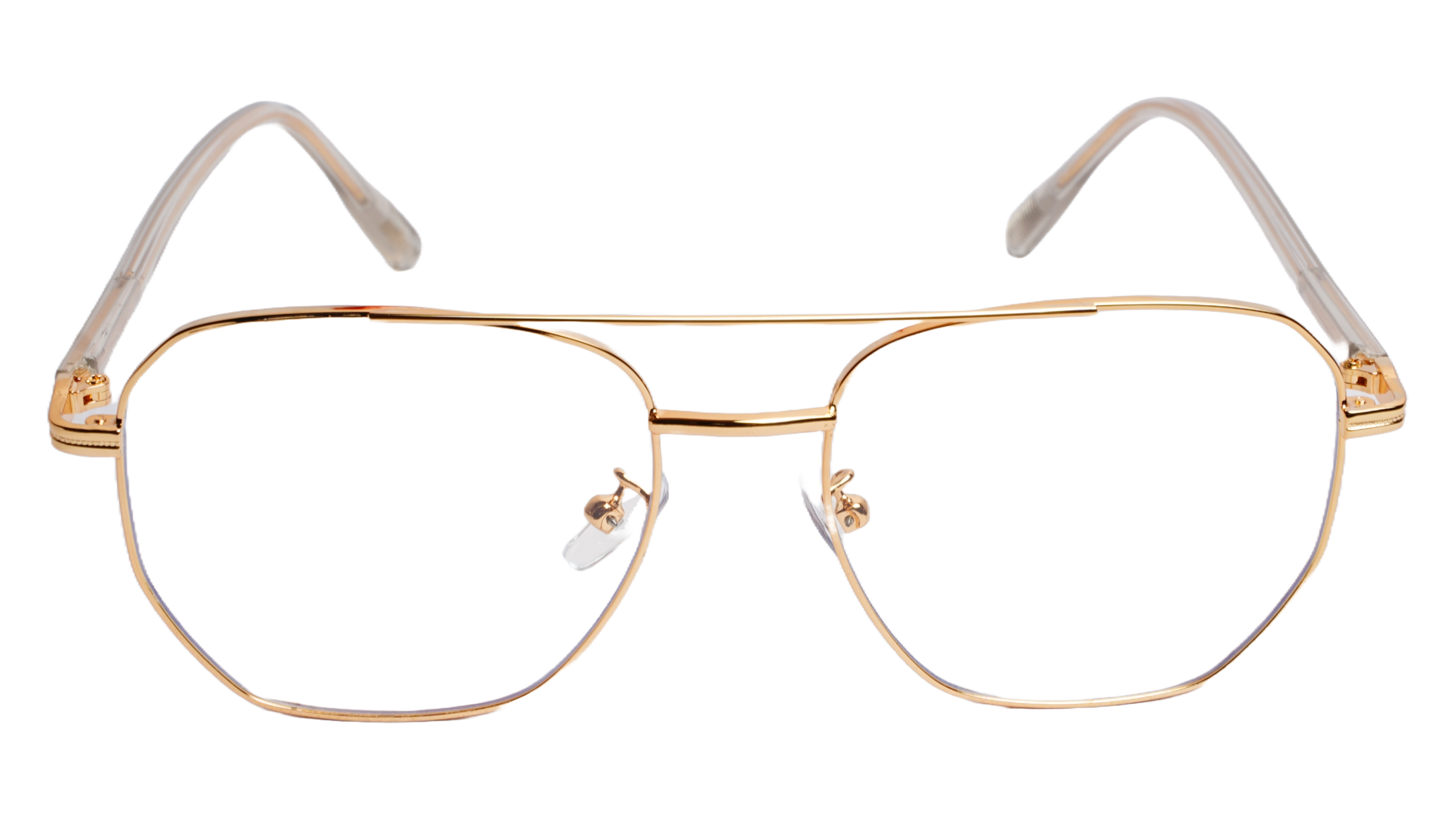 Soigné Unisex Large Pentagon Spectacle Frame.Golden Color Frame