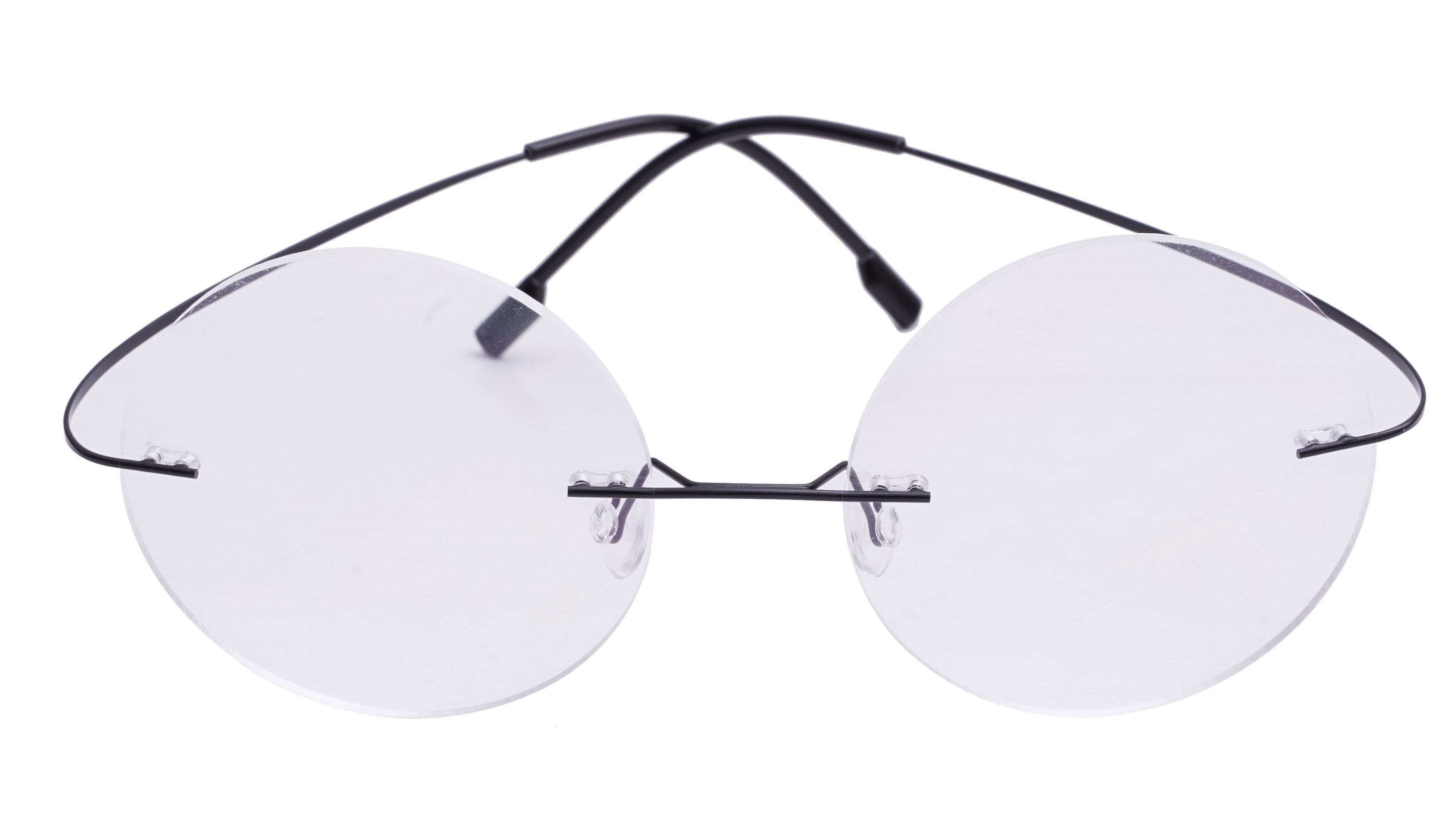 Unisex Rimless Round Flexible Spectacle Frame. Black Color Metal Frame.