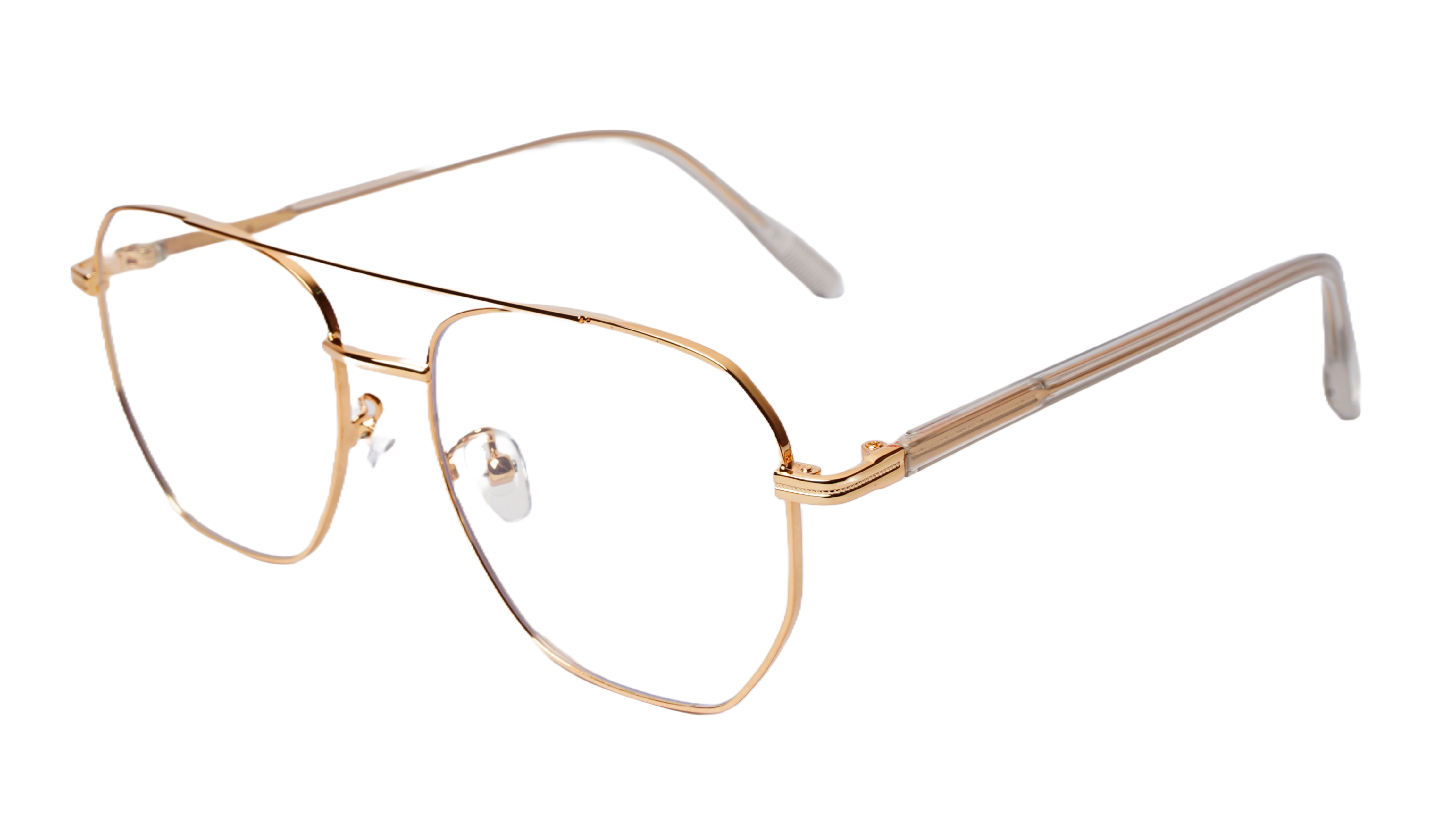 Soigné Unisex Large Pentagon Spectacle Frame.Golden Color Frame
