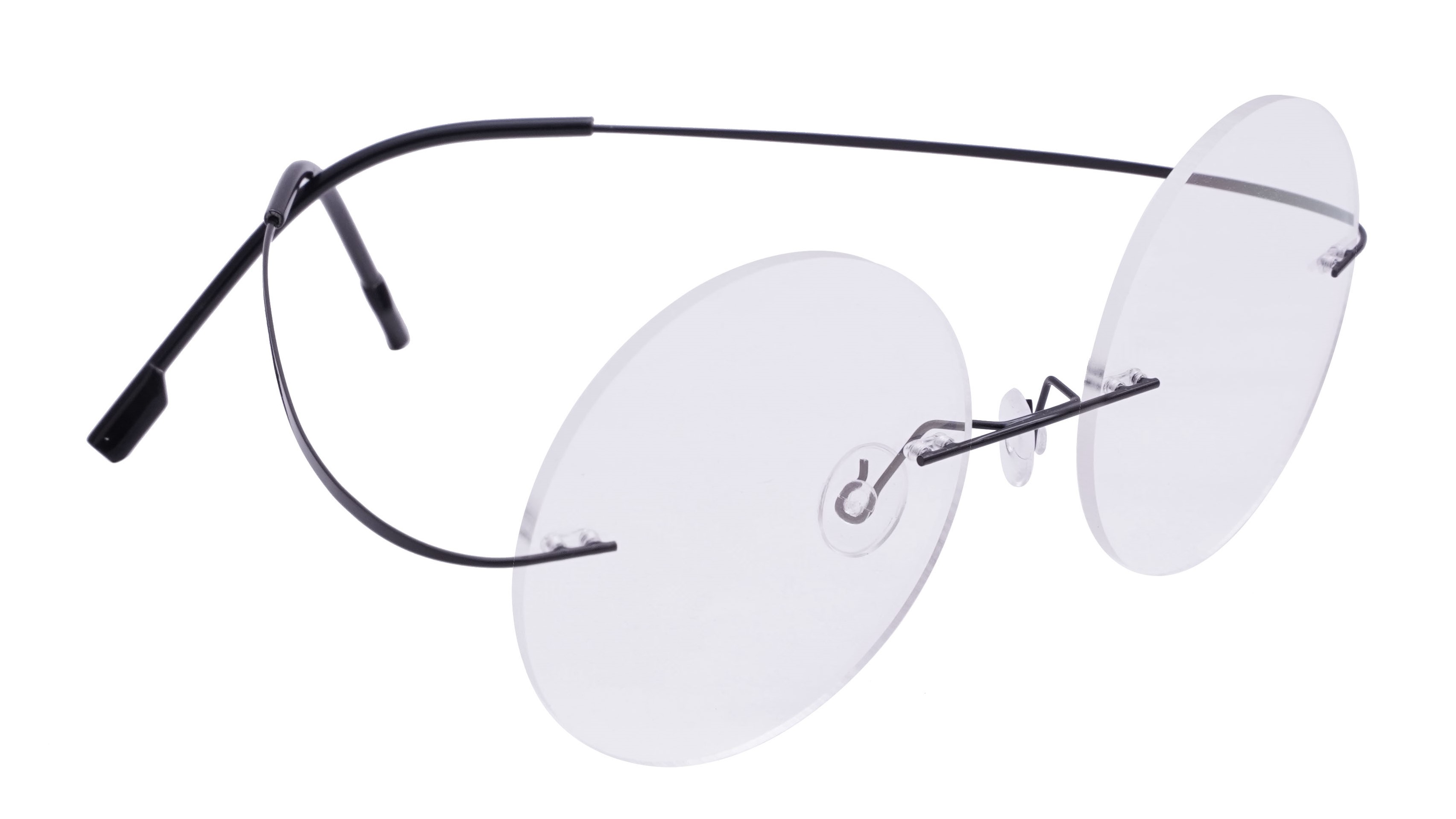 Unisex Rimless Round Flexible Spectacle Frame. Black Color Metal Frame.