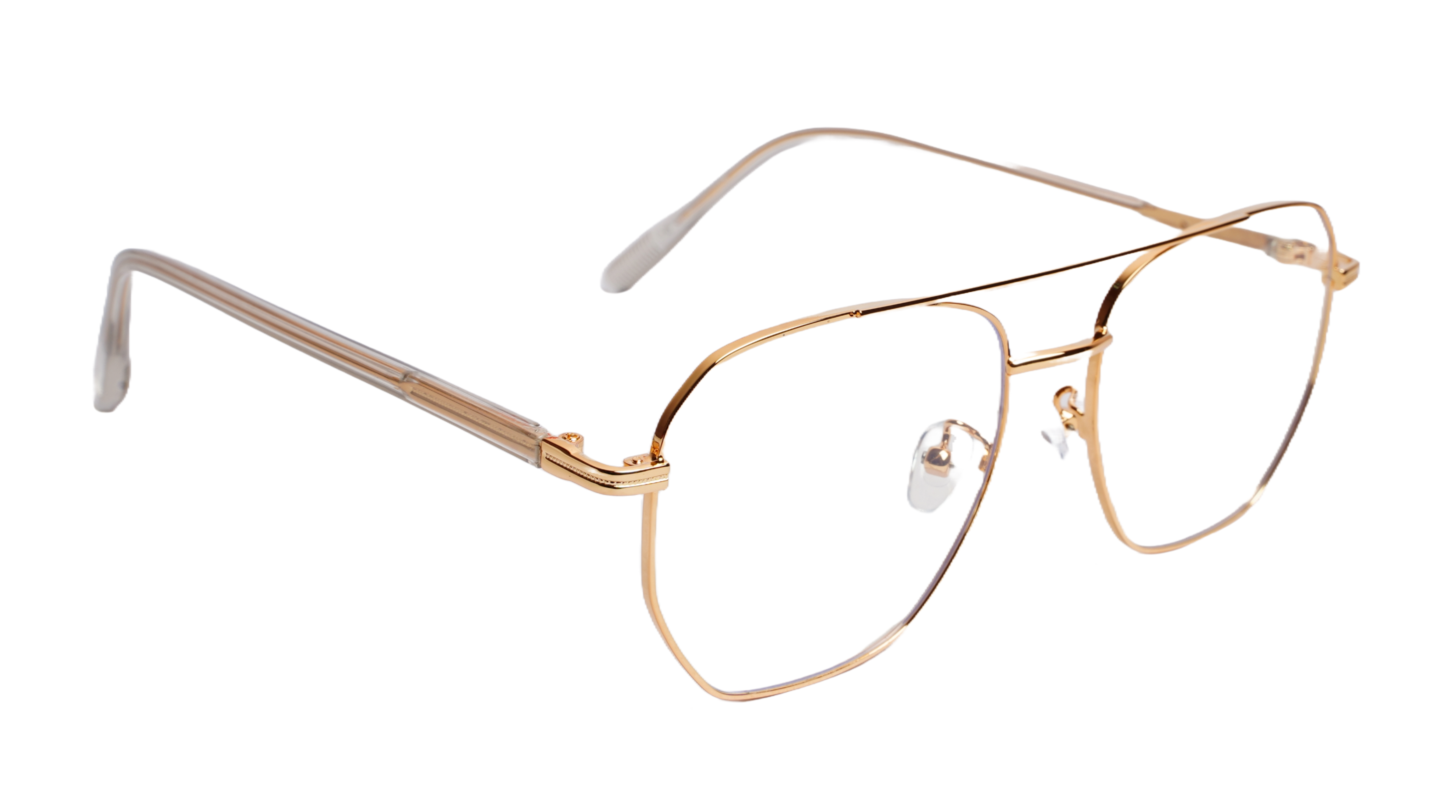 Soigné Unisex Large Pentagon Spectacle Frame.Golden Color Frame