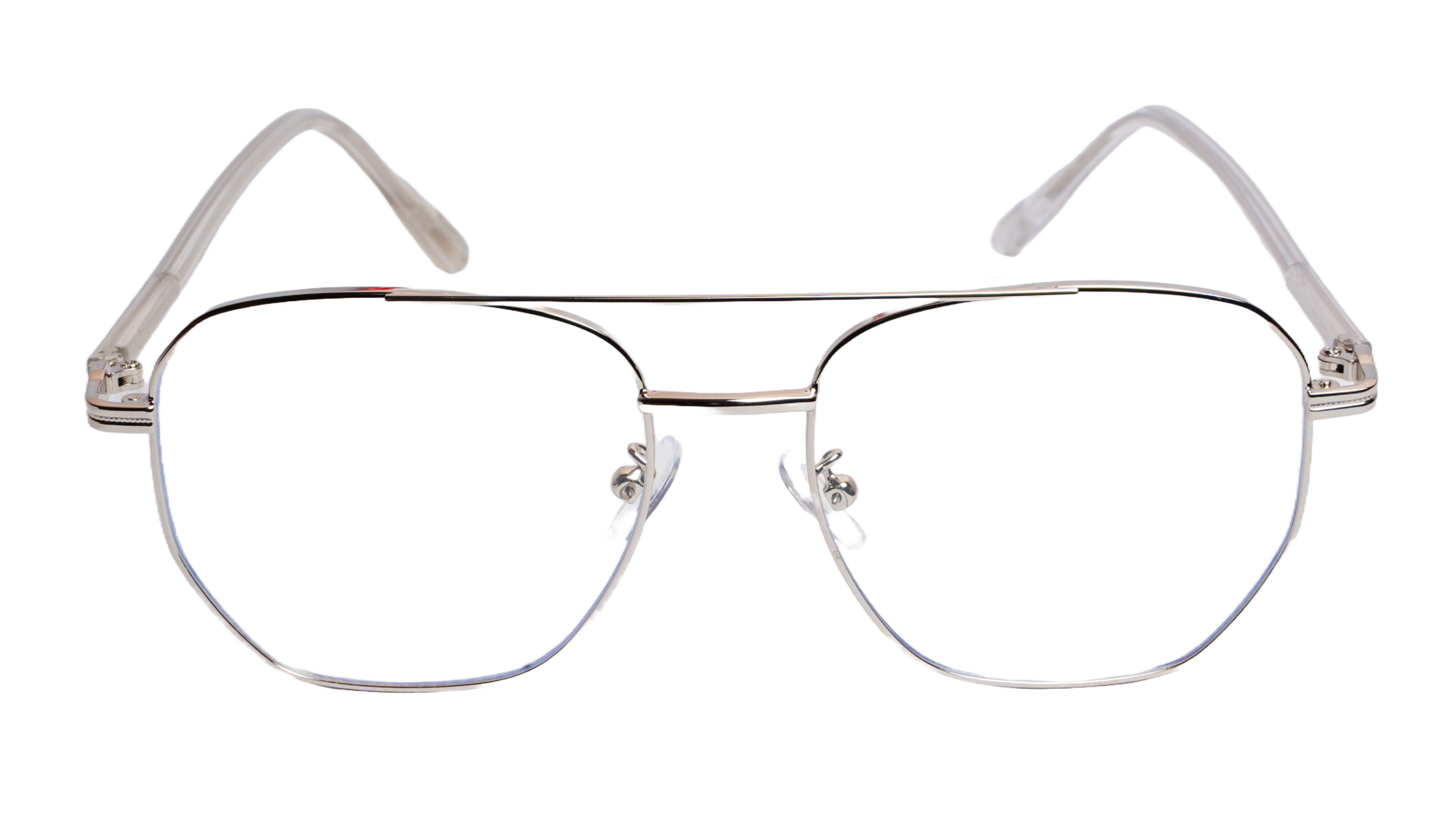 Soigné Unisex Large Pentagon Spectacle Frame.Silver Color Frame