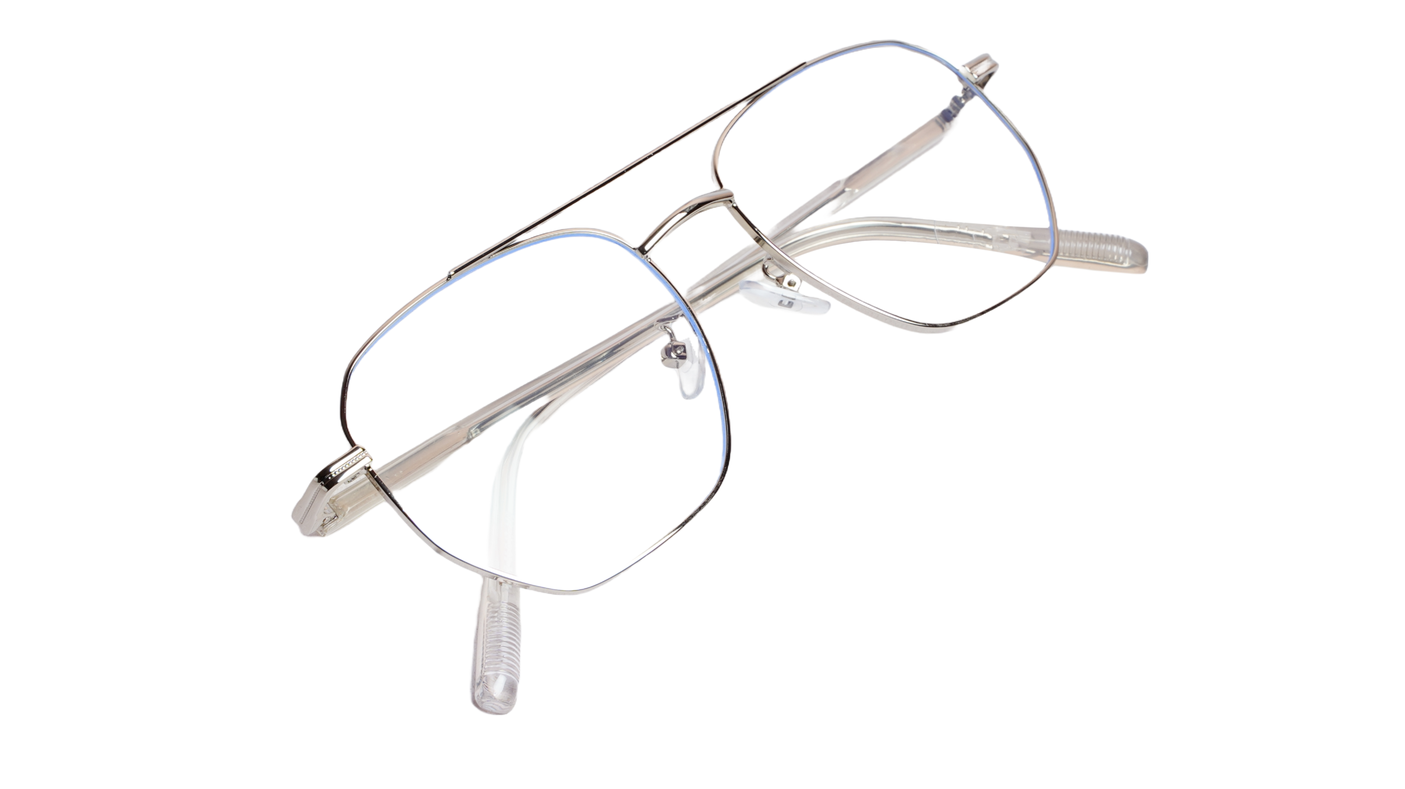 Soigné Unisex Large Pentagon Spectacle Frame.Silver Color Frame