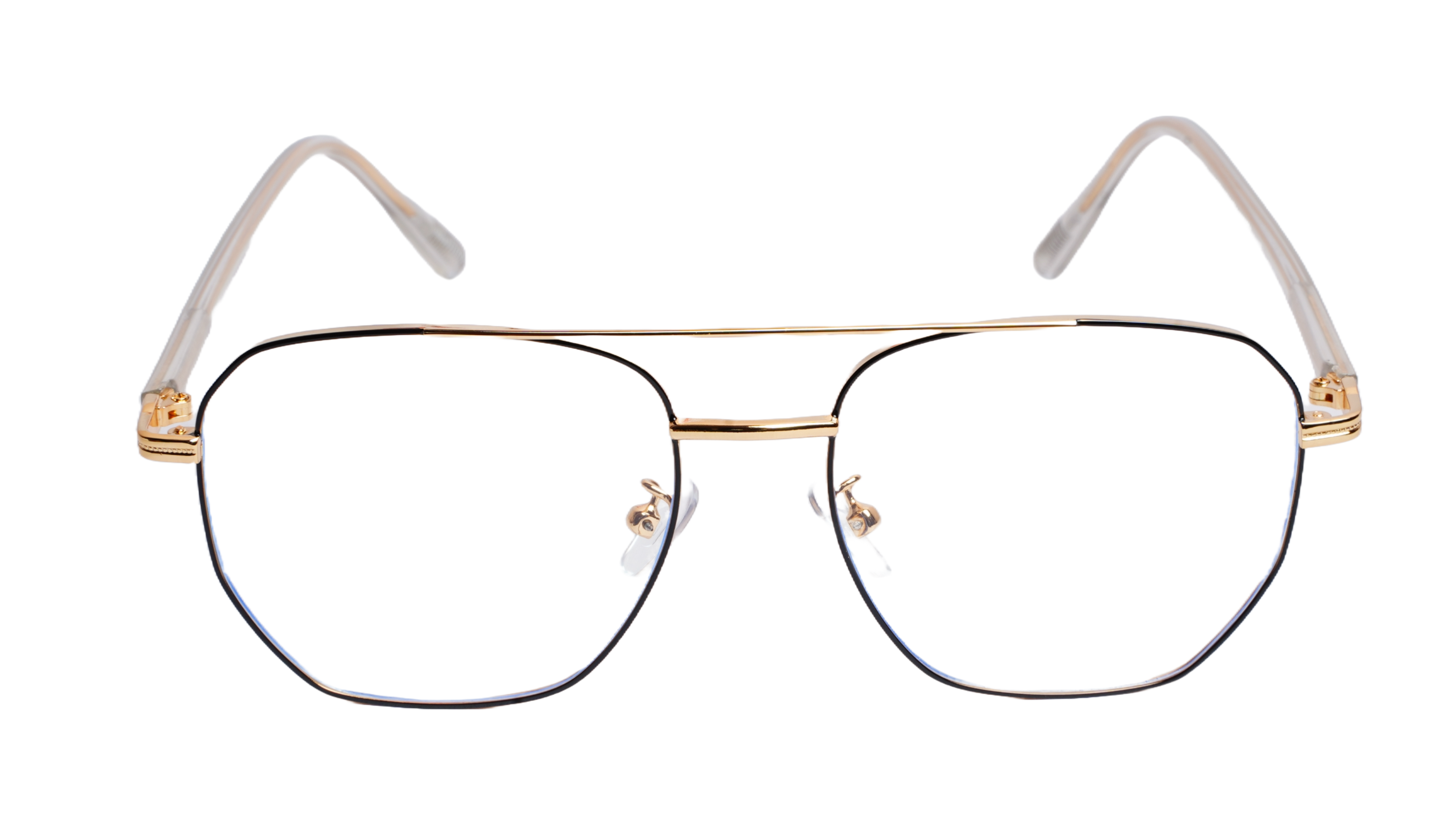 Soigné Unisex Large Pentagon Spectacle Frame.Gold&Black Frame