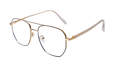 Soigné Unisex Large Pentagon Spectacle Frame.Gold&Black Frame