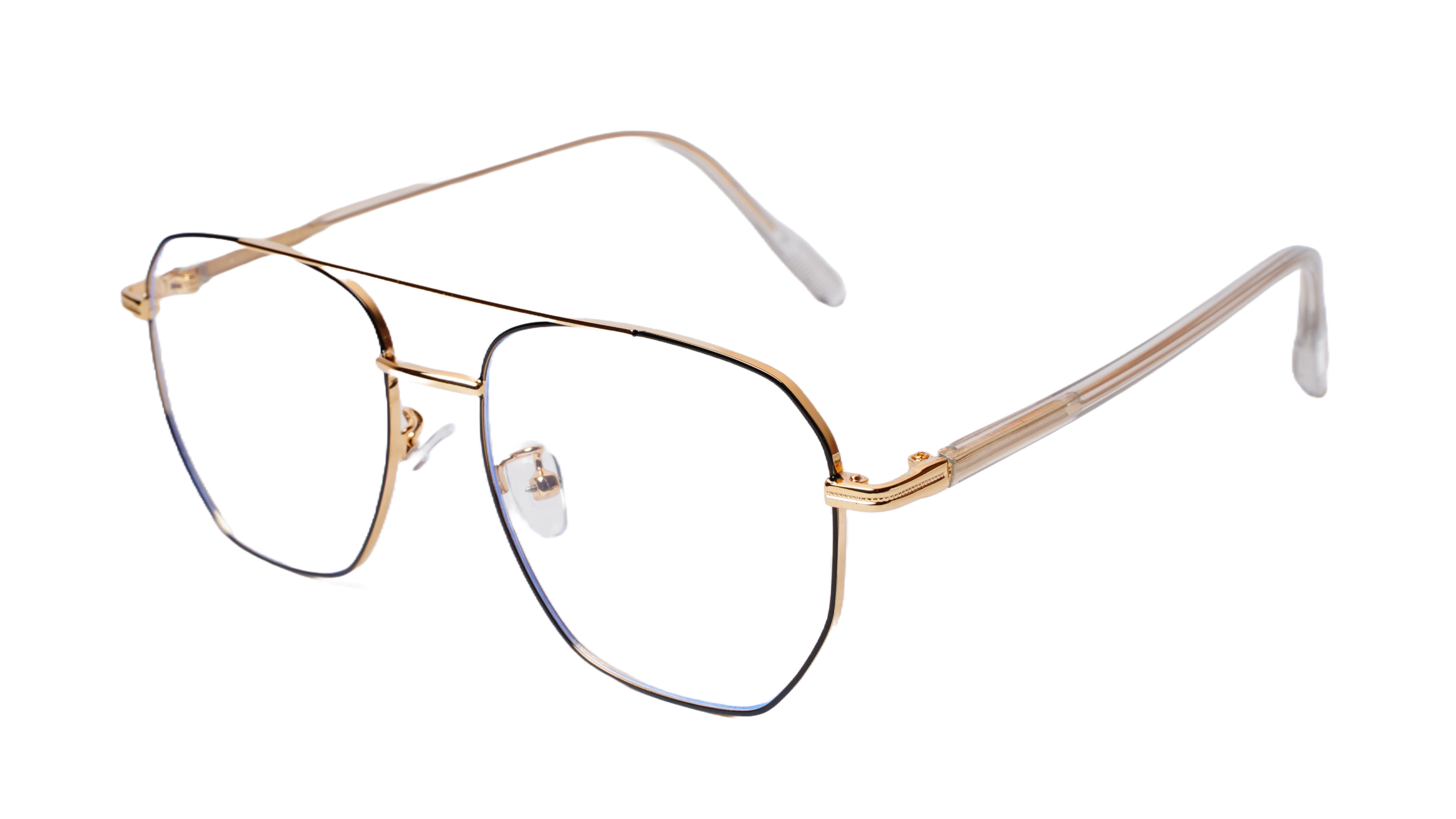 Soigné Unisex Large Pentagon Spectacle Frame.Gold&Black Frame