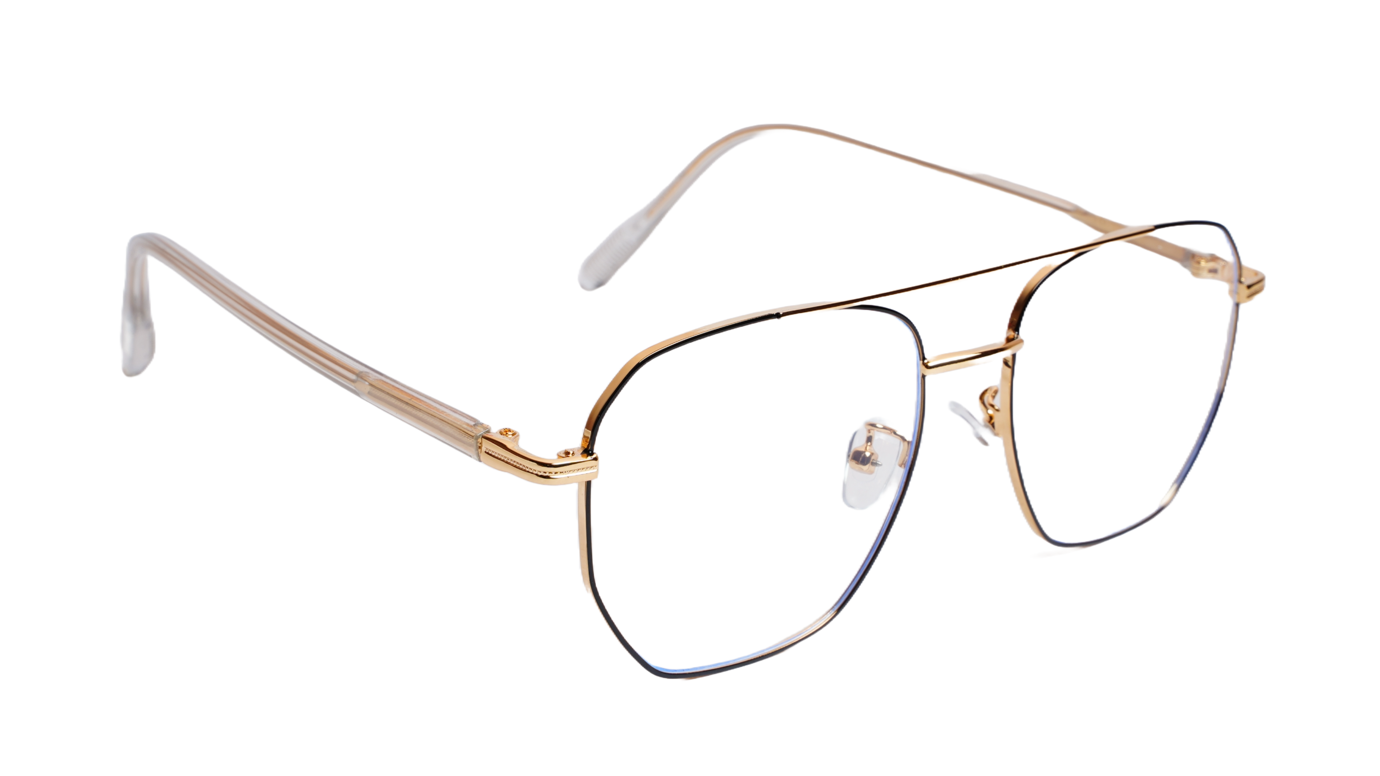 Soigné Unisex Large Pentagon Spectacle Frame.Gold&Black Frame