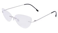 Female Rimless Cat Eye Spectacle Frame. Silver Color Metal Frame. Transparent ARC Lens. Female Rimless Cat Eye Spectacle Frame. Silver Color Metal Frame. Transparent ARC Lens.