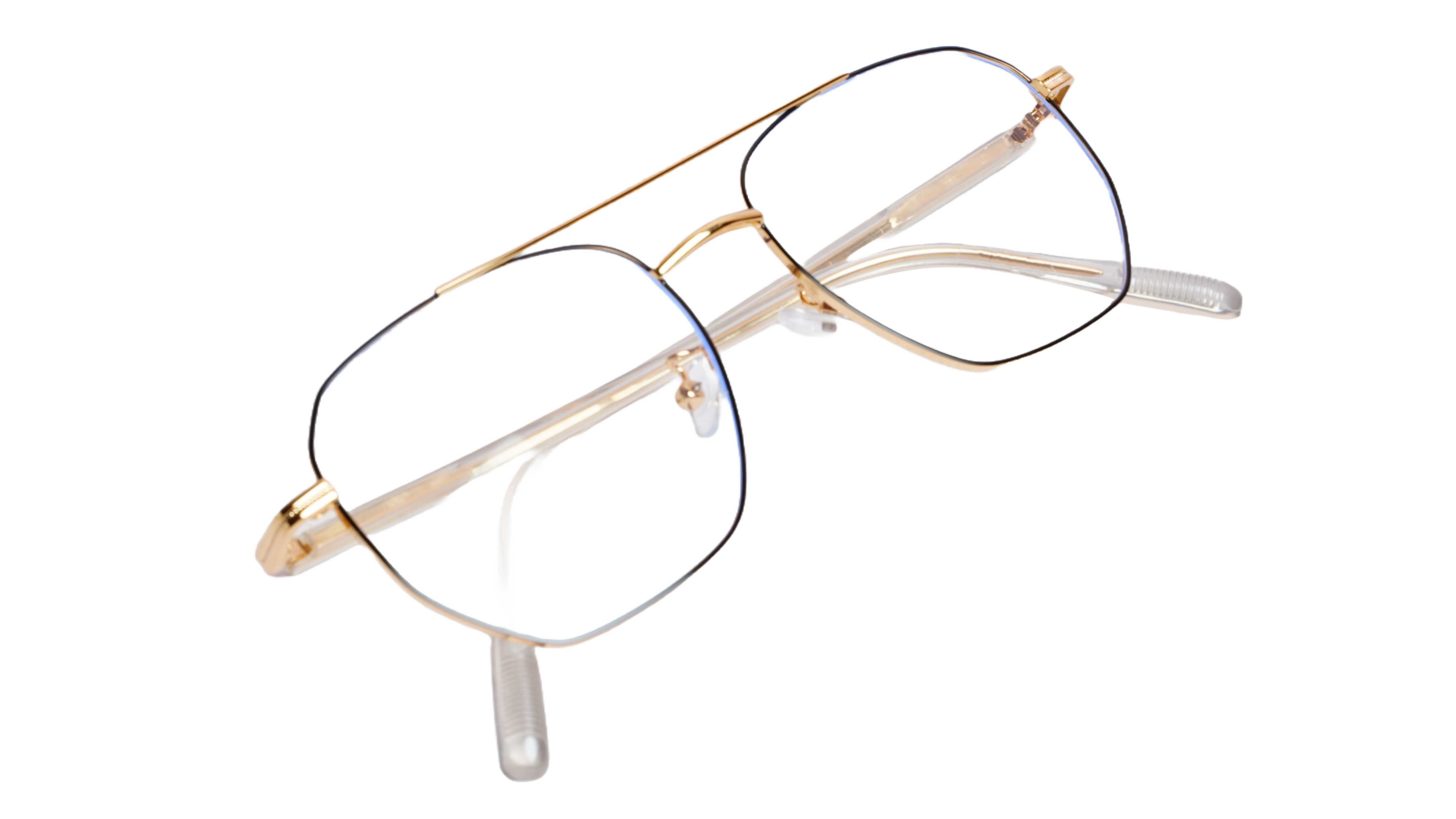 Soigné Unisex Large Pentagon Spectacle Frame.Gold&Black Frame