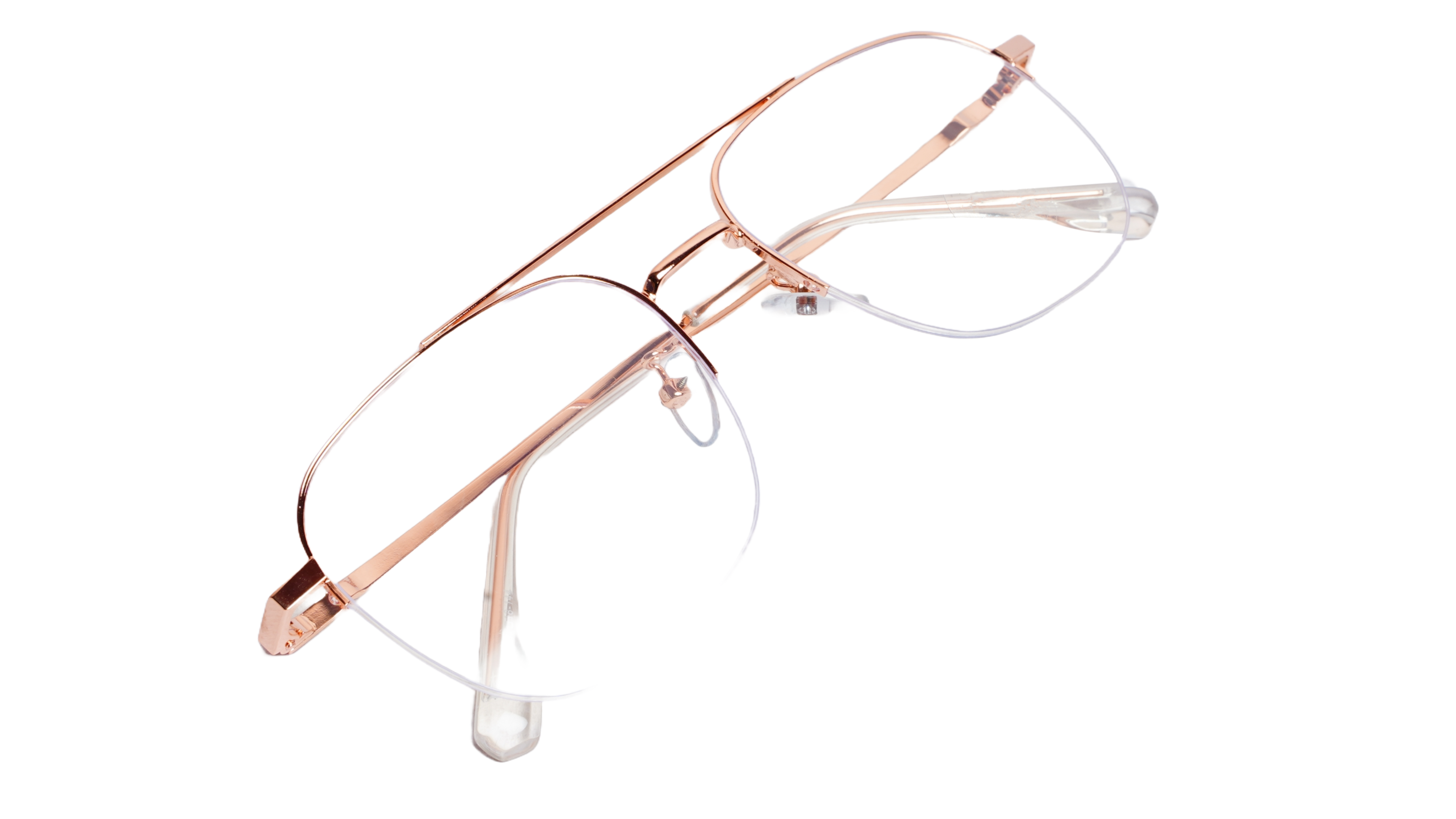 Soigné Unisex Large Half Rimmed Square Spectacle Frame.Rose Gold