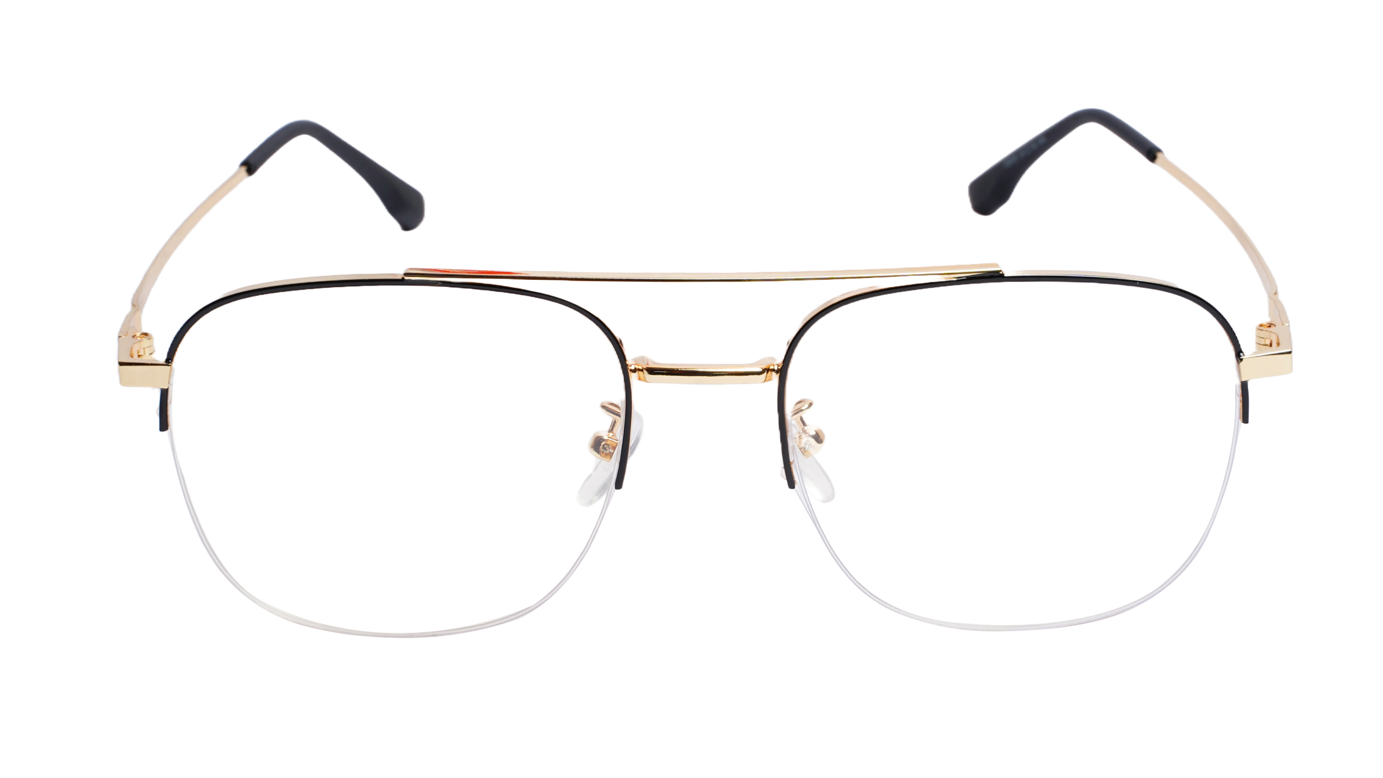Soigné Unisex Half Rimmed Square Spectacle Frame.Gold&Black-Large