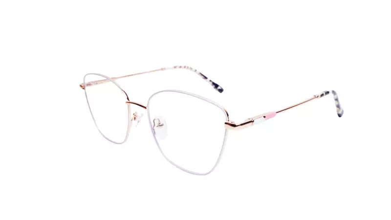 Soigné Female Medium Cat Eye Spectacle Frame.White&Golden Metal Frame