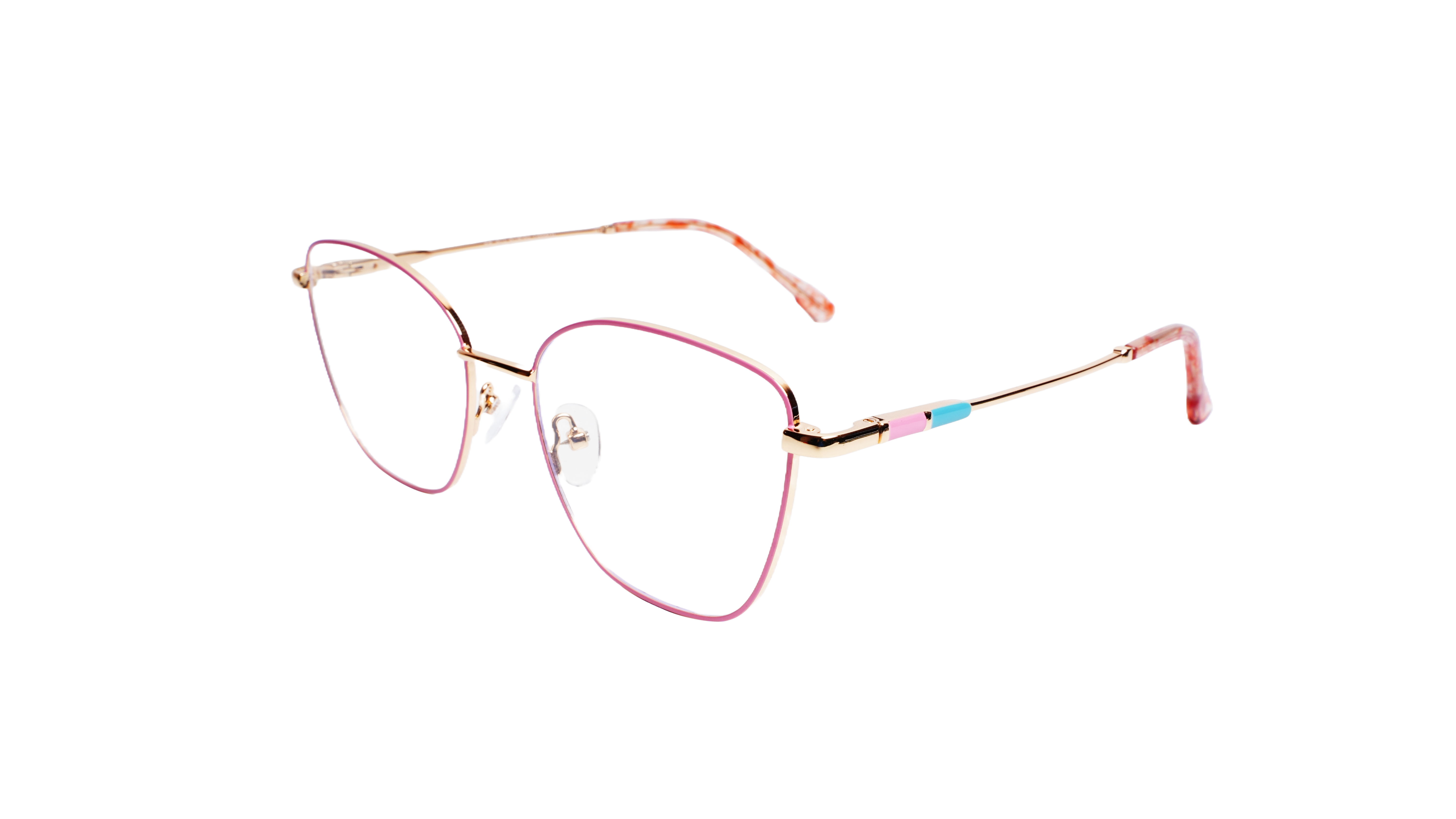 Soigné Female Medium Cat Eye Spectacle Frame.Pink&Golden Metal Frame