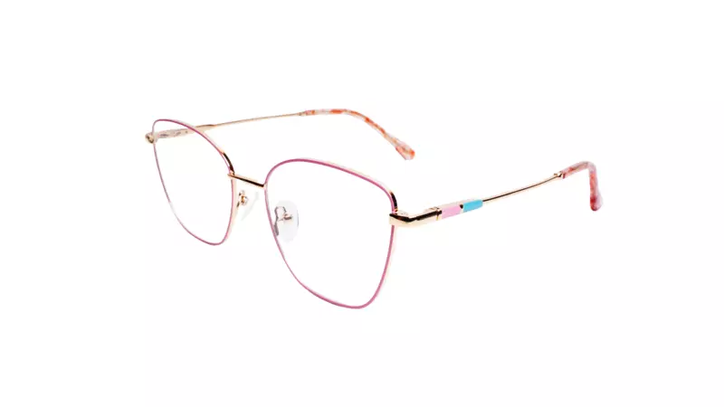 Soigné Female Medium Cat Eye Spectacle Frame.Pink&Golden Metal Frame