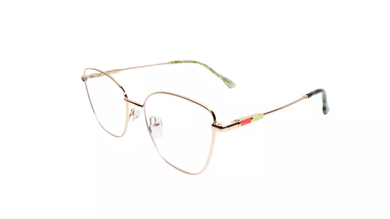 Soigné Female Medium Cat Eye Spectacle Frame.Golden Metal Frame