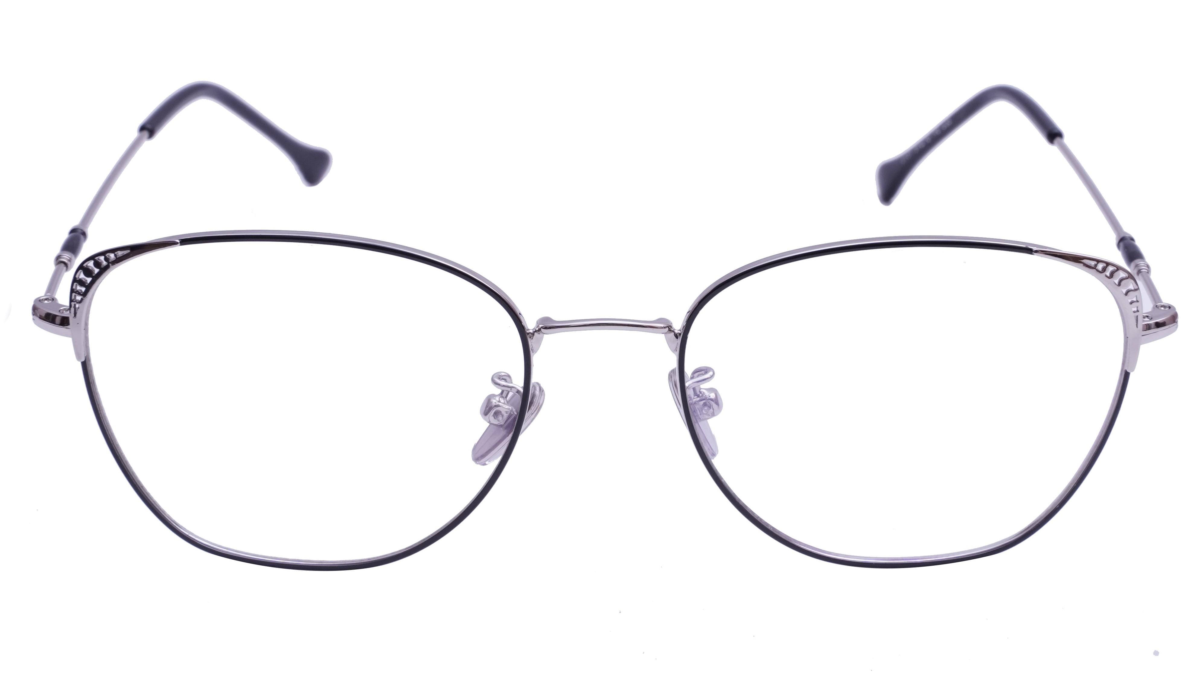 Female Medium Square Spectacle Frame. Silver & Black Color Rim