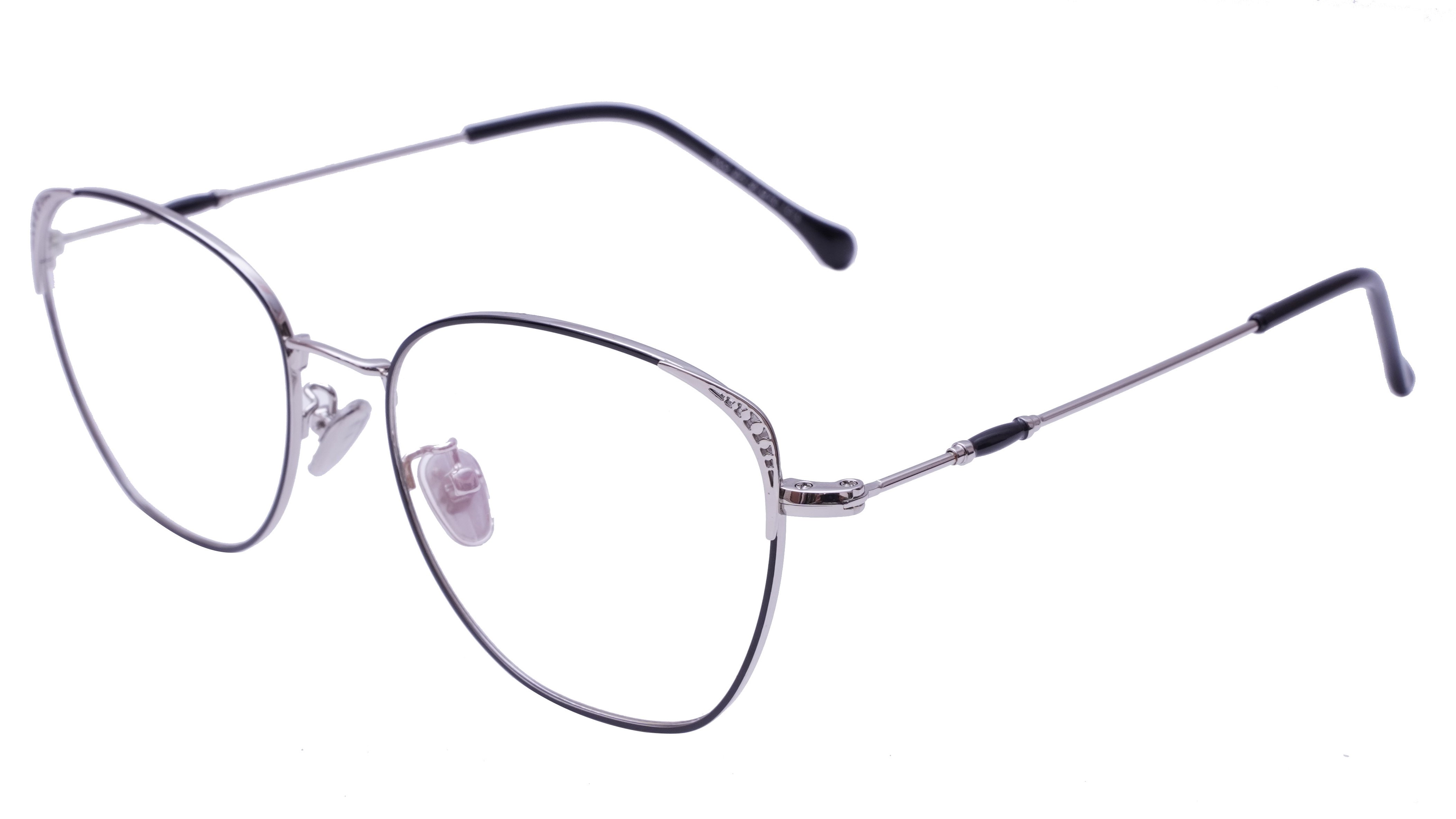 Female Medium Square Spectacle Frame. Silver & Black Color Rim